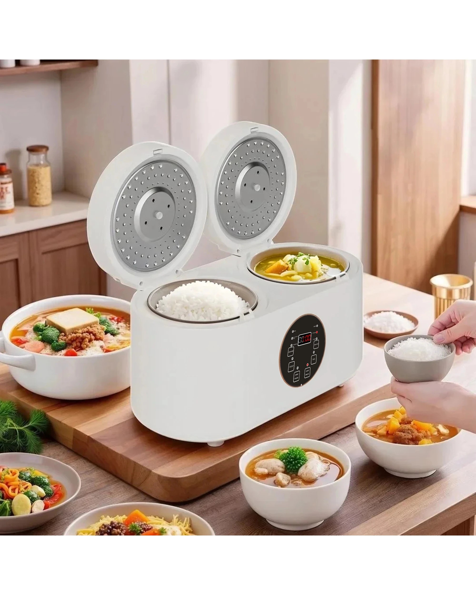 6 Advwin Dual-pot Electric Rice Cooker, 800w Multi-function Cooker With Steam Trays, Slow Cooker, 4l, 6 of 7