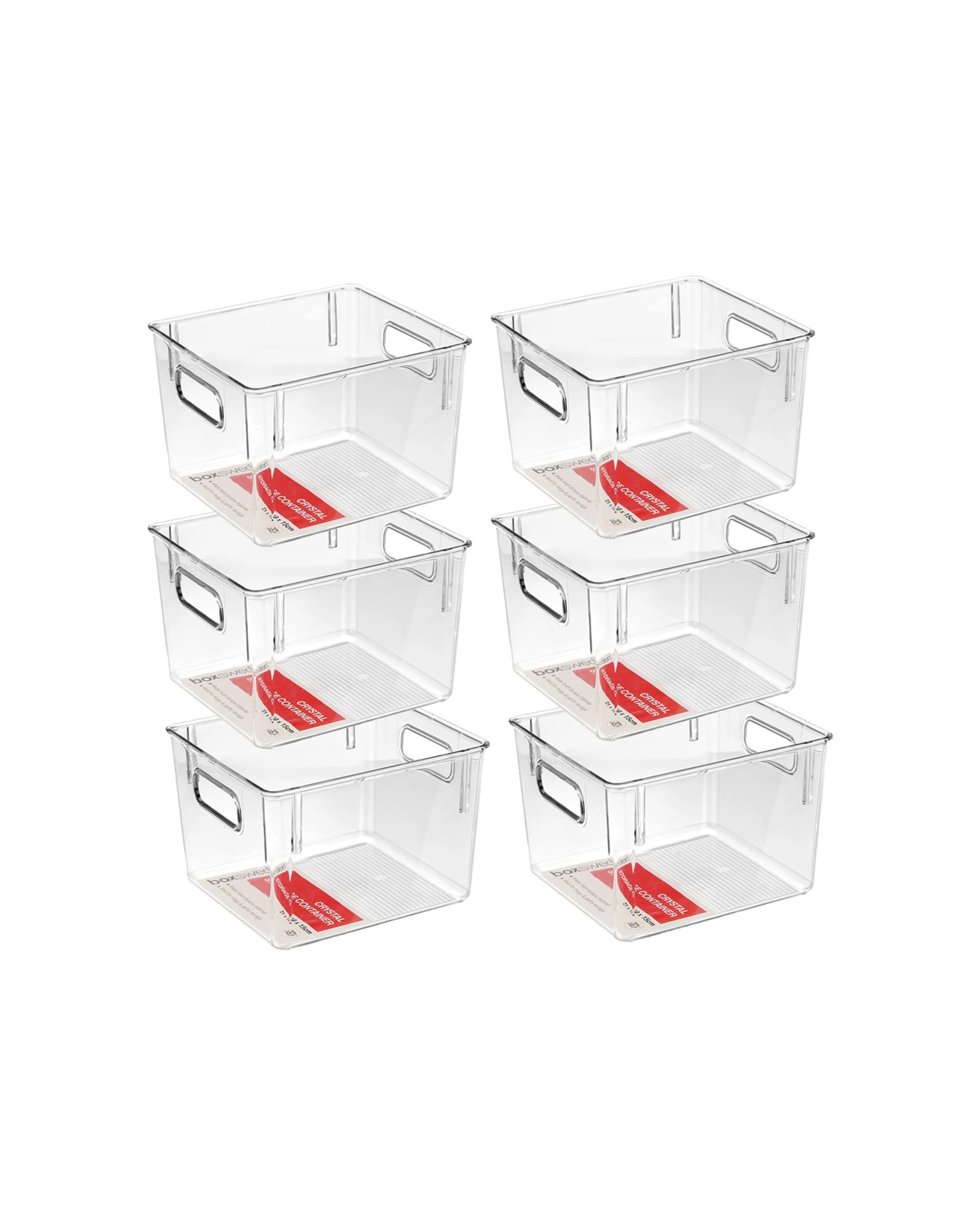 1 Boxsweden 6PK Crystal Storage Container - Medium With Handles 21 x 19 x 15cm
 - plain, 1 of 3