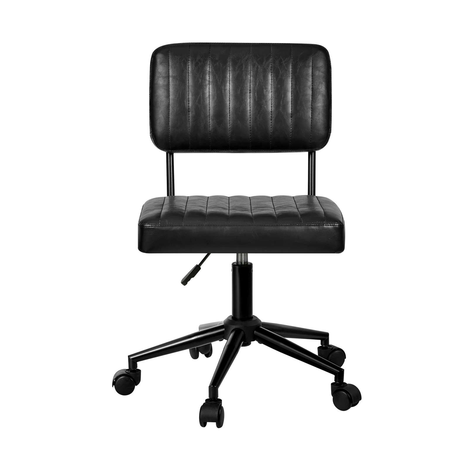 6 Oikiture Mid Back Armless Office Chair Swivel Computer Gaming Seat Leather - Black, 6 of 7