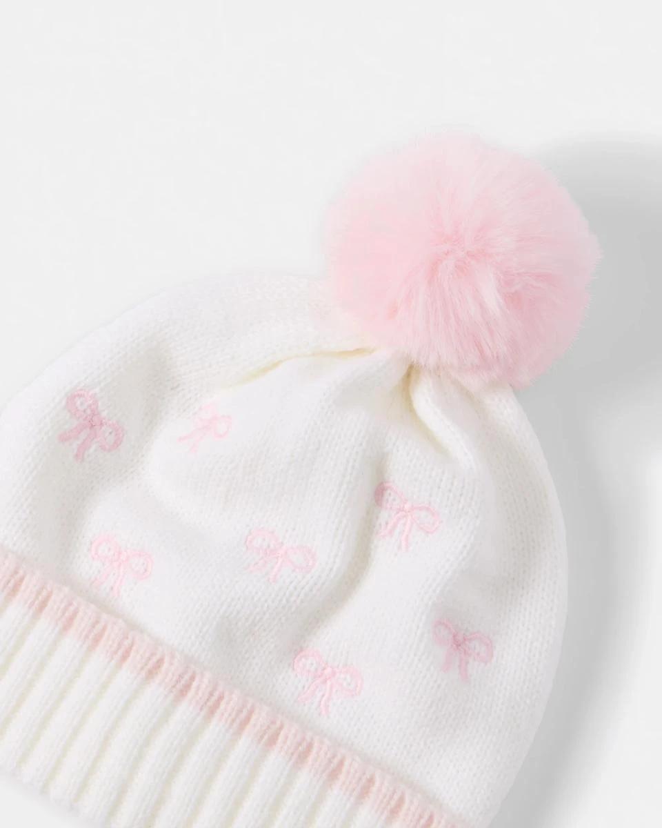 3 Embroidered Beanie Pnk Bow, 3 of 3