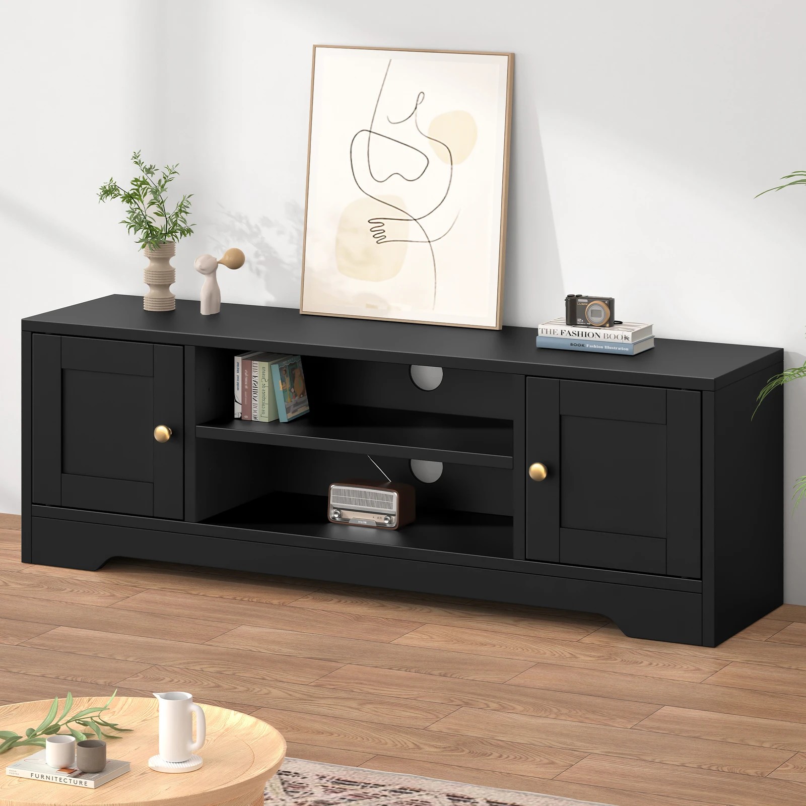 9 Alfordson TV Cabinet Entertainment Unit Stand Hamptons 120cm Storage - Black, 9 of 10