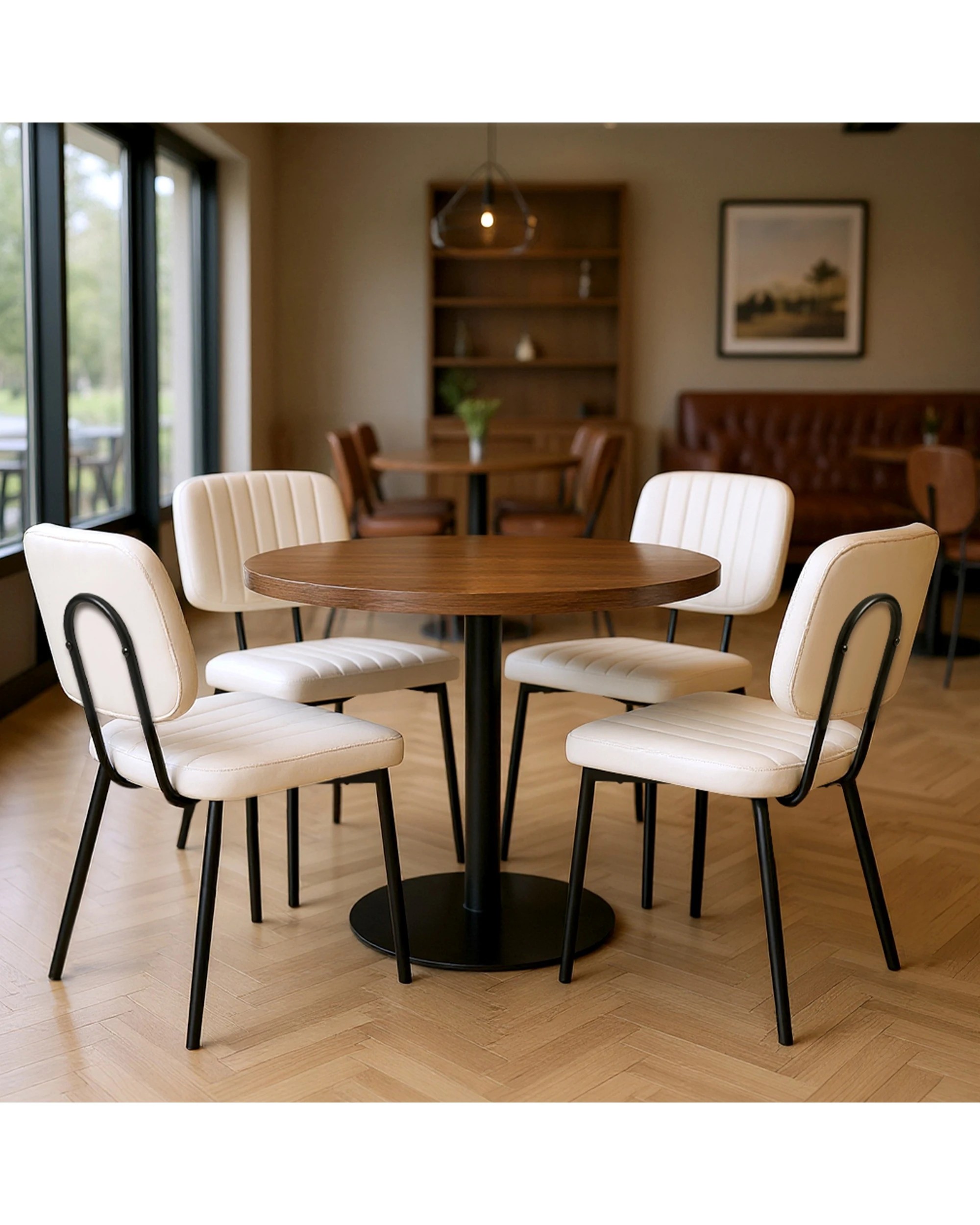 4 Advwin Set of 4 Dining Chairs Padded Seat Pu Leather Upholstered White, 4 of 5