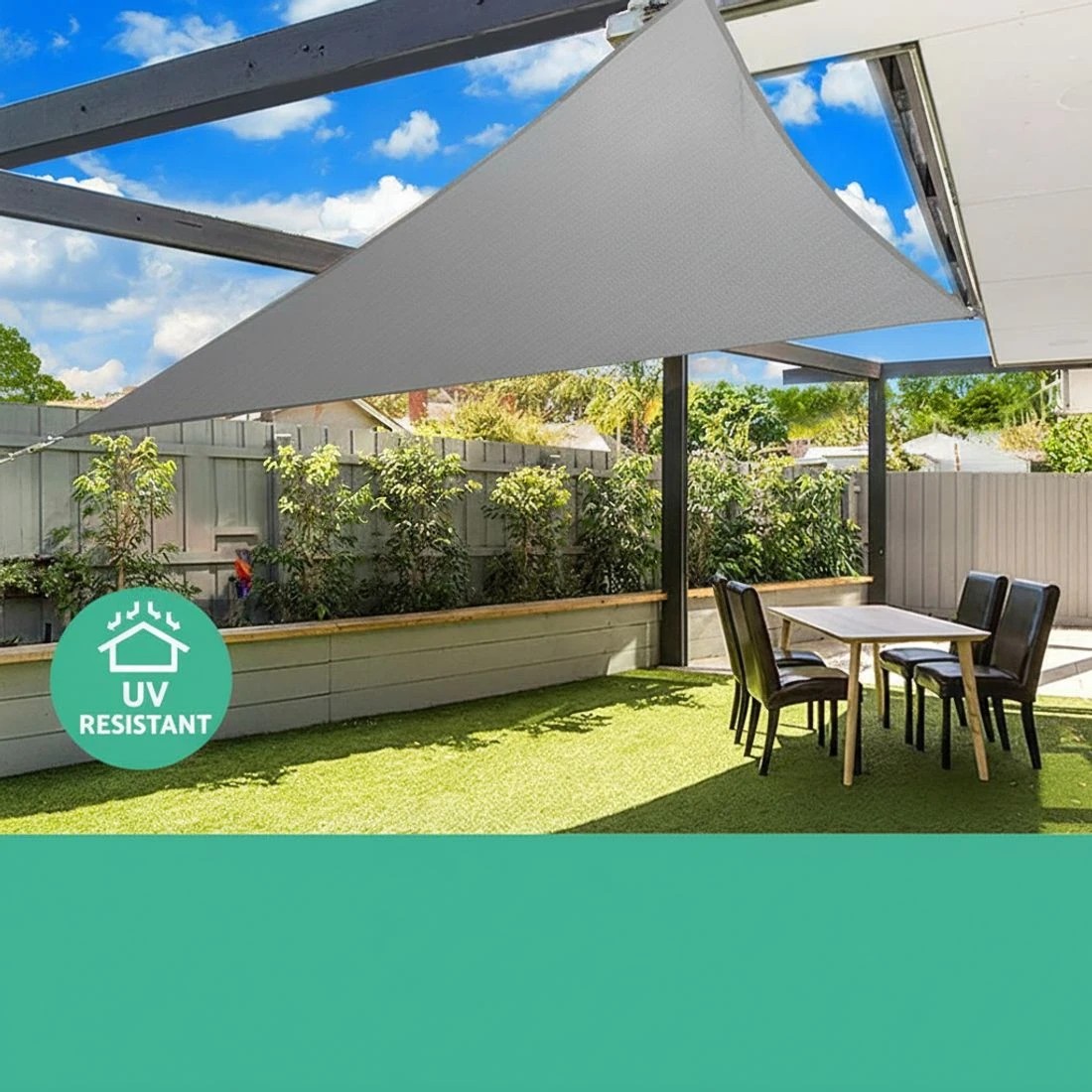 3 Instahut Shade Sail 5x5x5m Triangle 280GSM 98%  Shade Cloth - Grey, 3 of 5