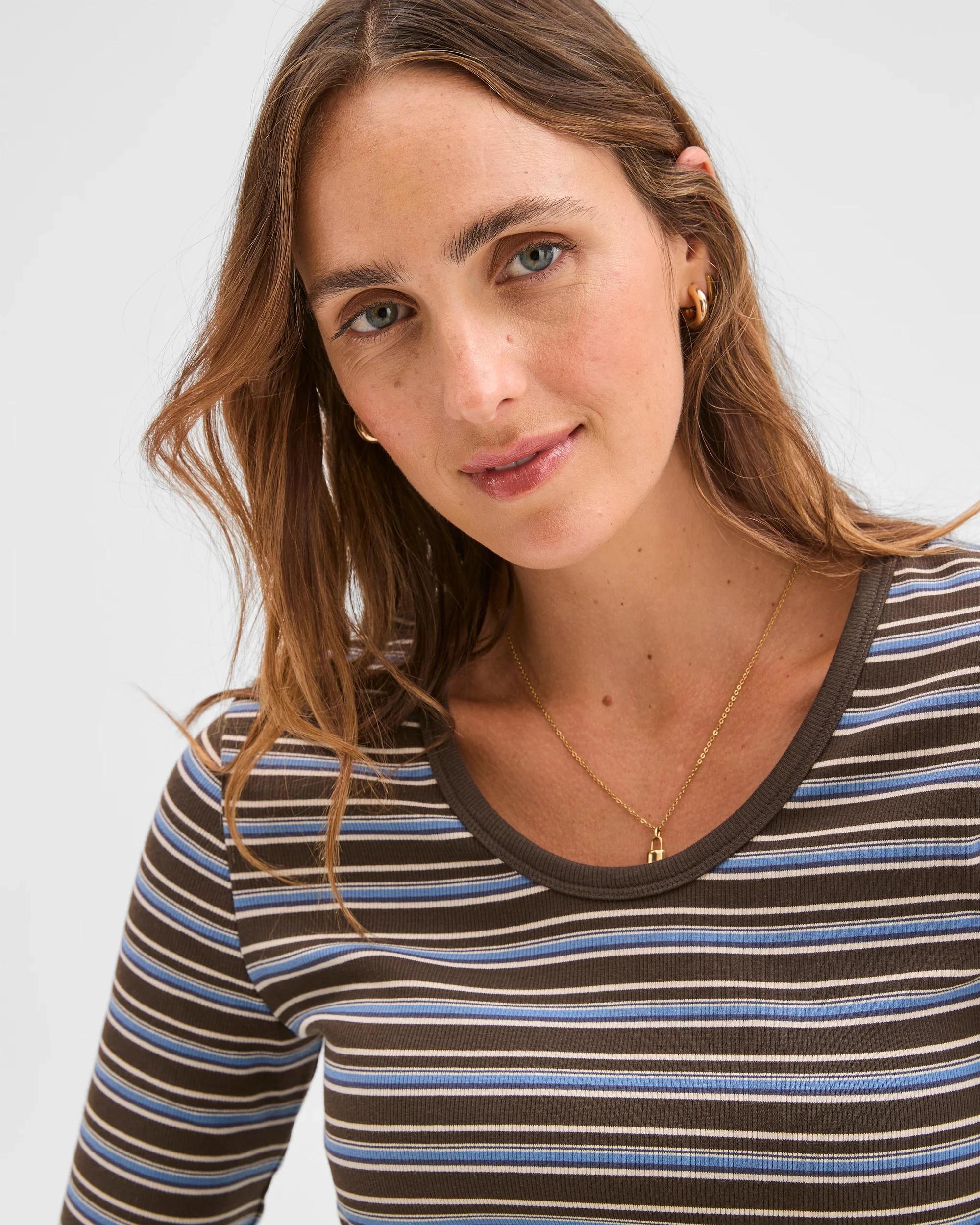 5 Target Woman Australian Cotton Long Sleeve Scoop Neck Rib T-Shirt STRIPE, 5 of 5