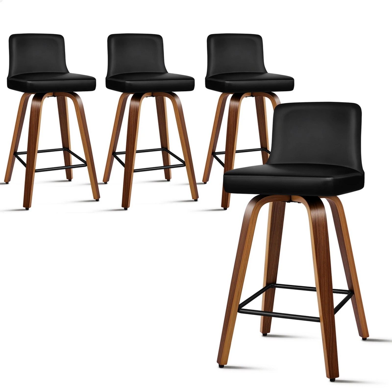 1 Alfordson 4x Swivel Bar Stools Bailey Kitchen Wooden Dining Chair - Black, 1 of 9