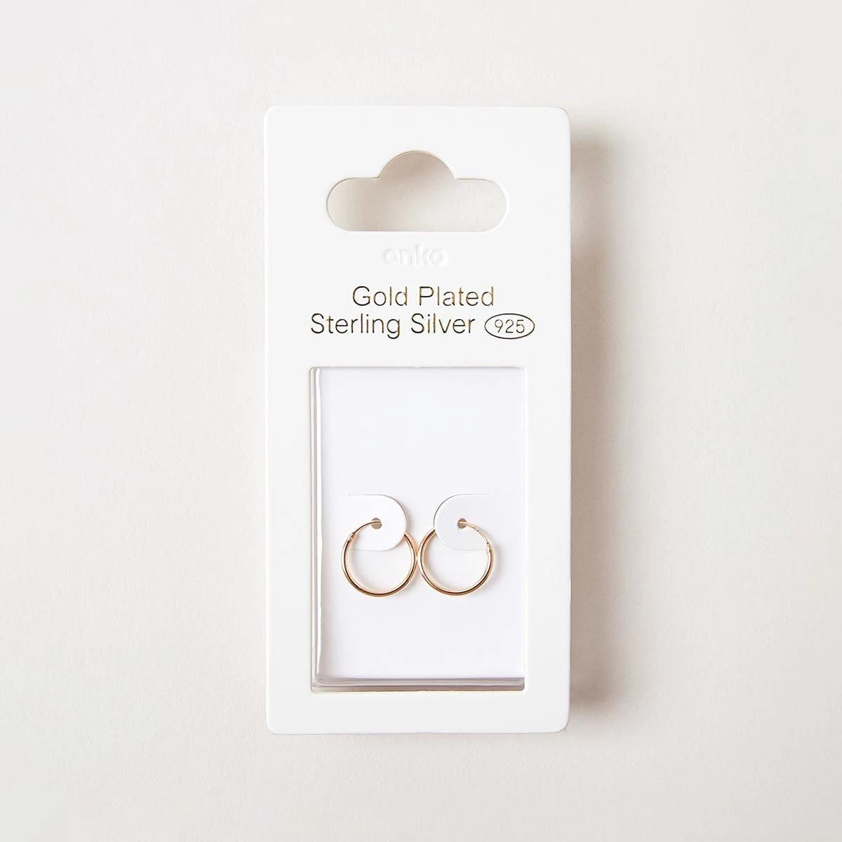 4 Gold Plated Sterling Silver Hoop Earrings - 14mm Gold, 4 of 7