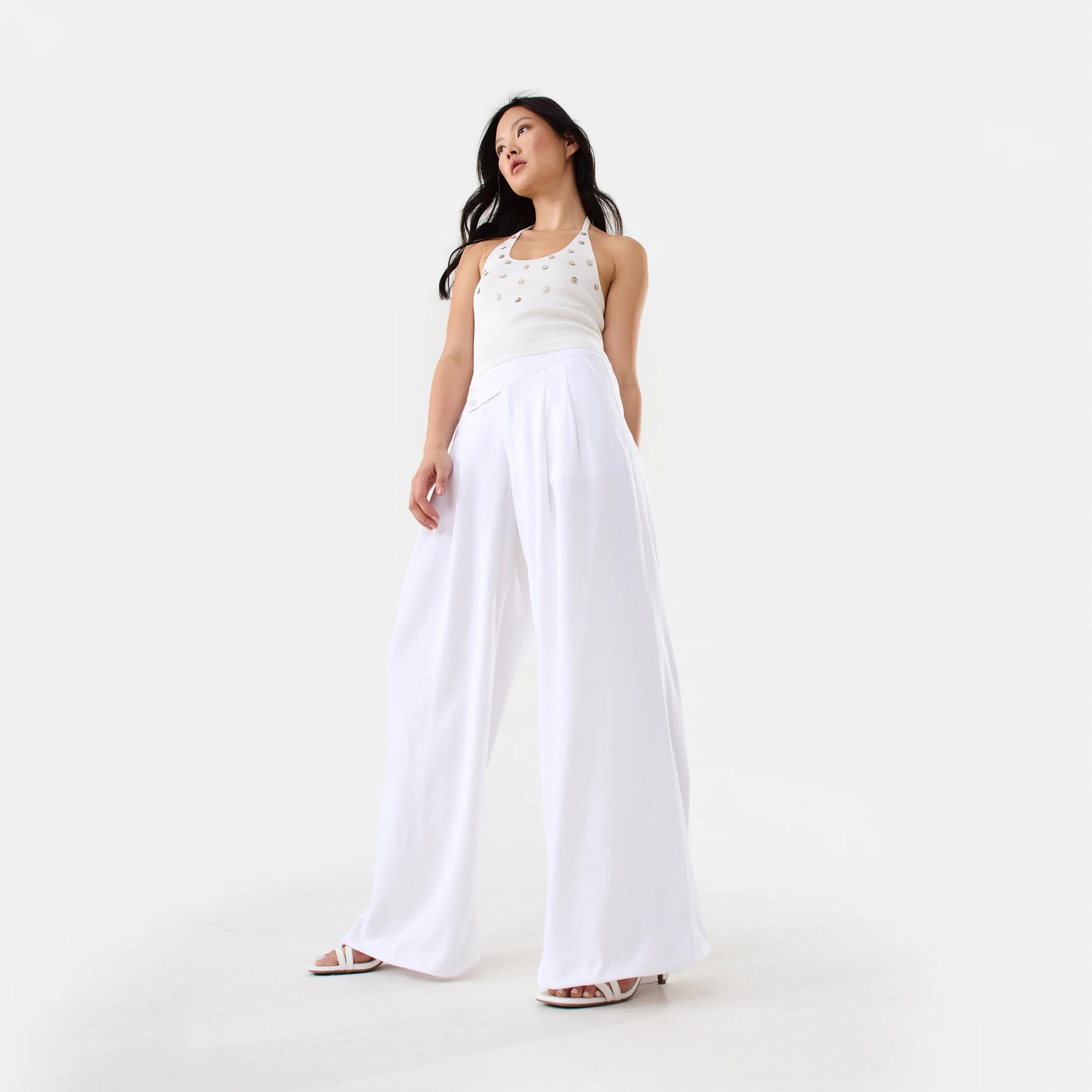 5 Linen Blend Palazzo Pants White, 5 of 8