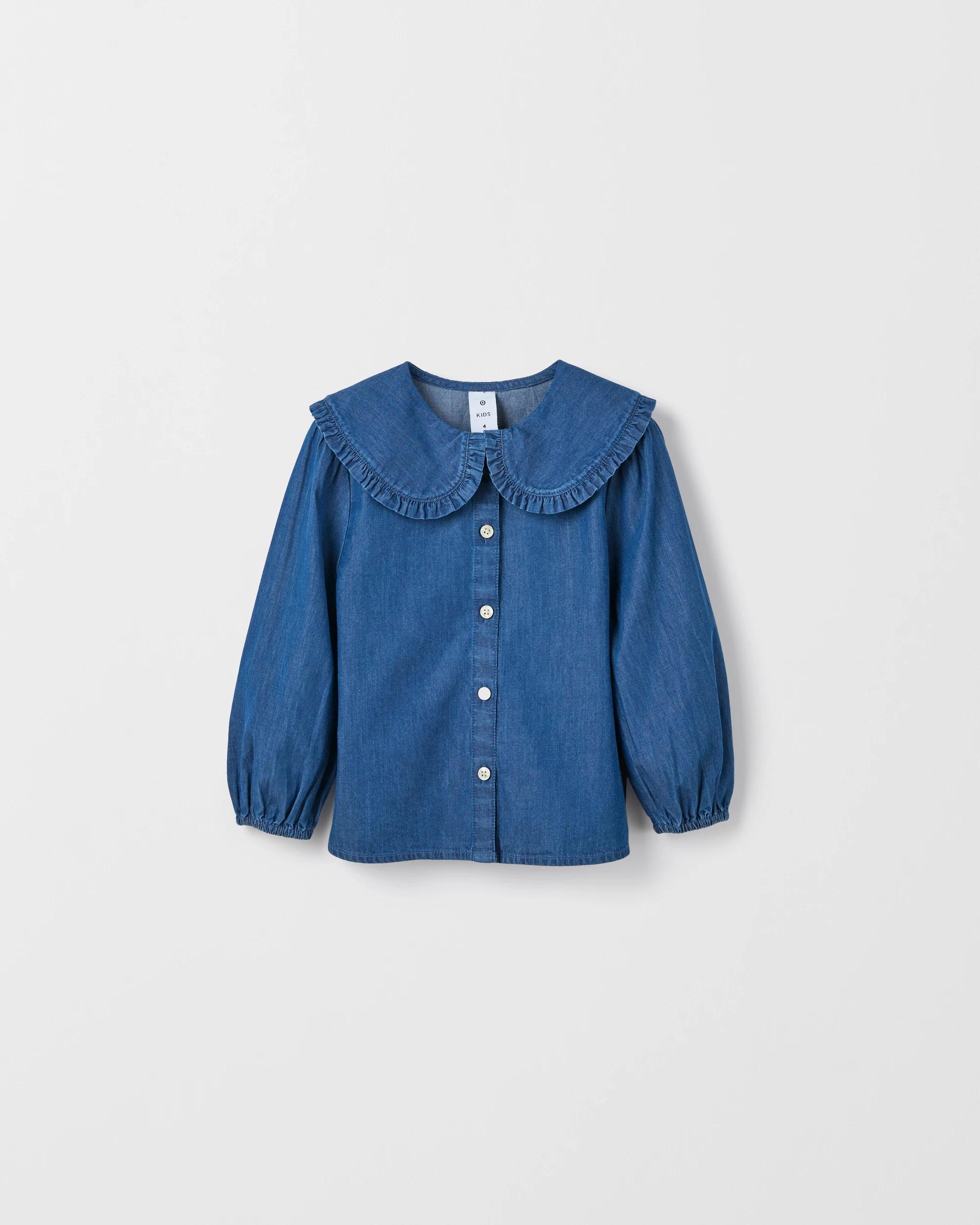 1 Target Kids Fashion Woven Long Sleeve Collared Blouse DENIM BLUE, 1 of 1