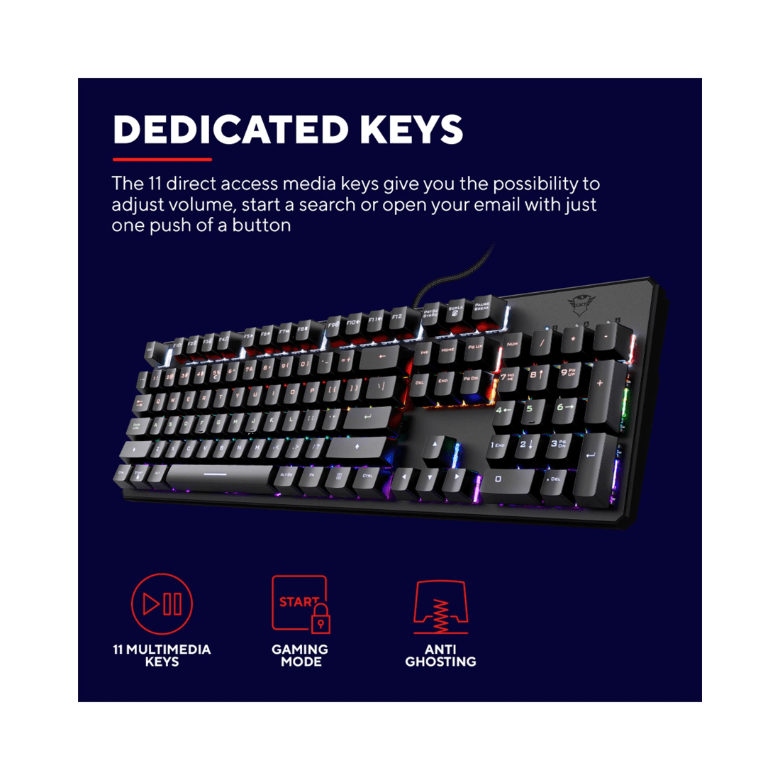 9 Trust International Trust GXT865 Asta Wired RGB Gaming Keyboard - Black, 9 of 9