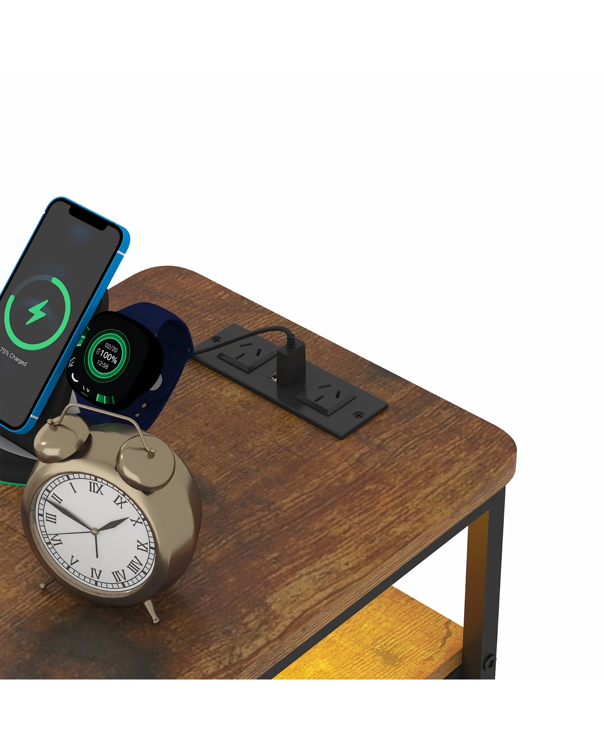 8 Advwin LED Bedside Tables Set of 2 with Drawer  - Brown, 8 of 9