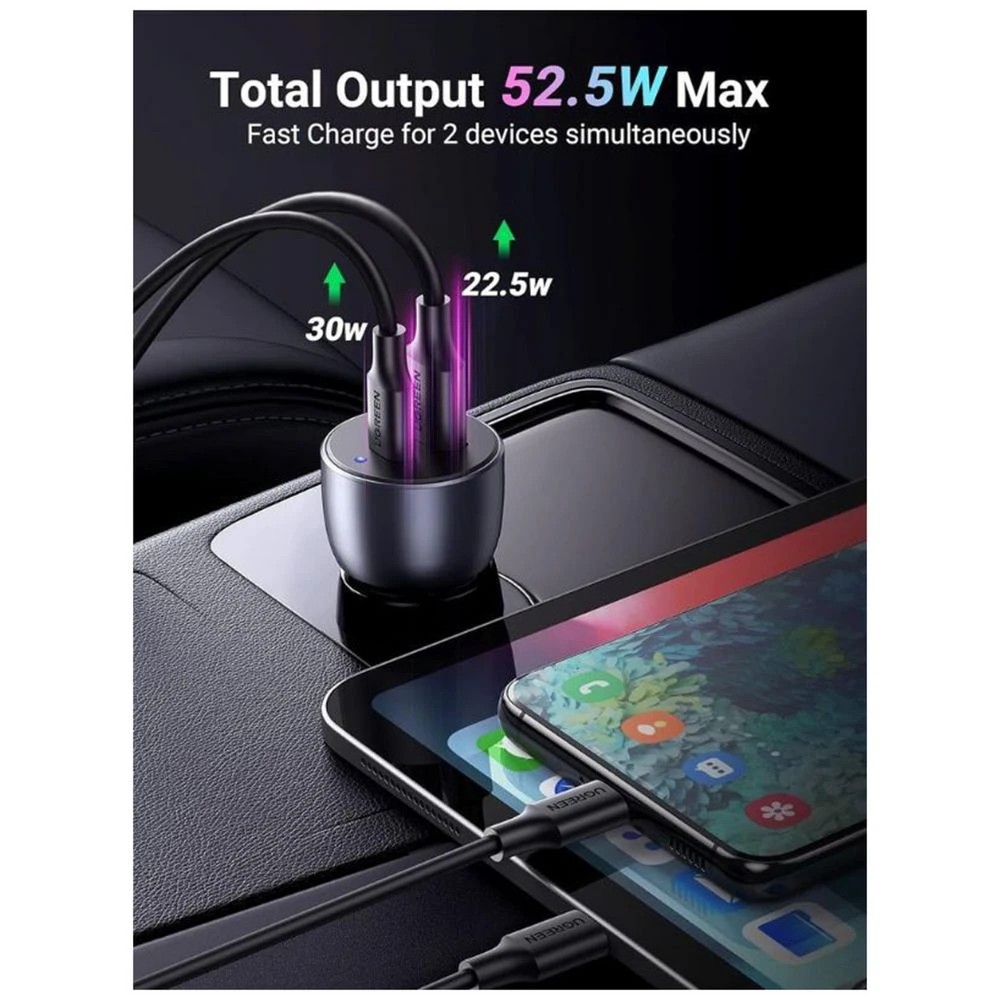 2 UGREEN 52.5W USB-C and USB-A Car Charger Black, 2 of 6