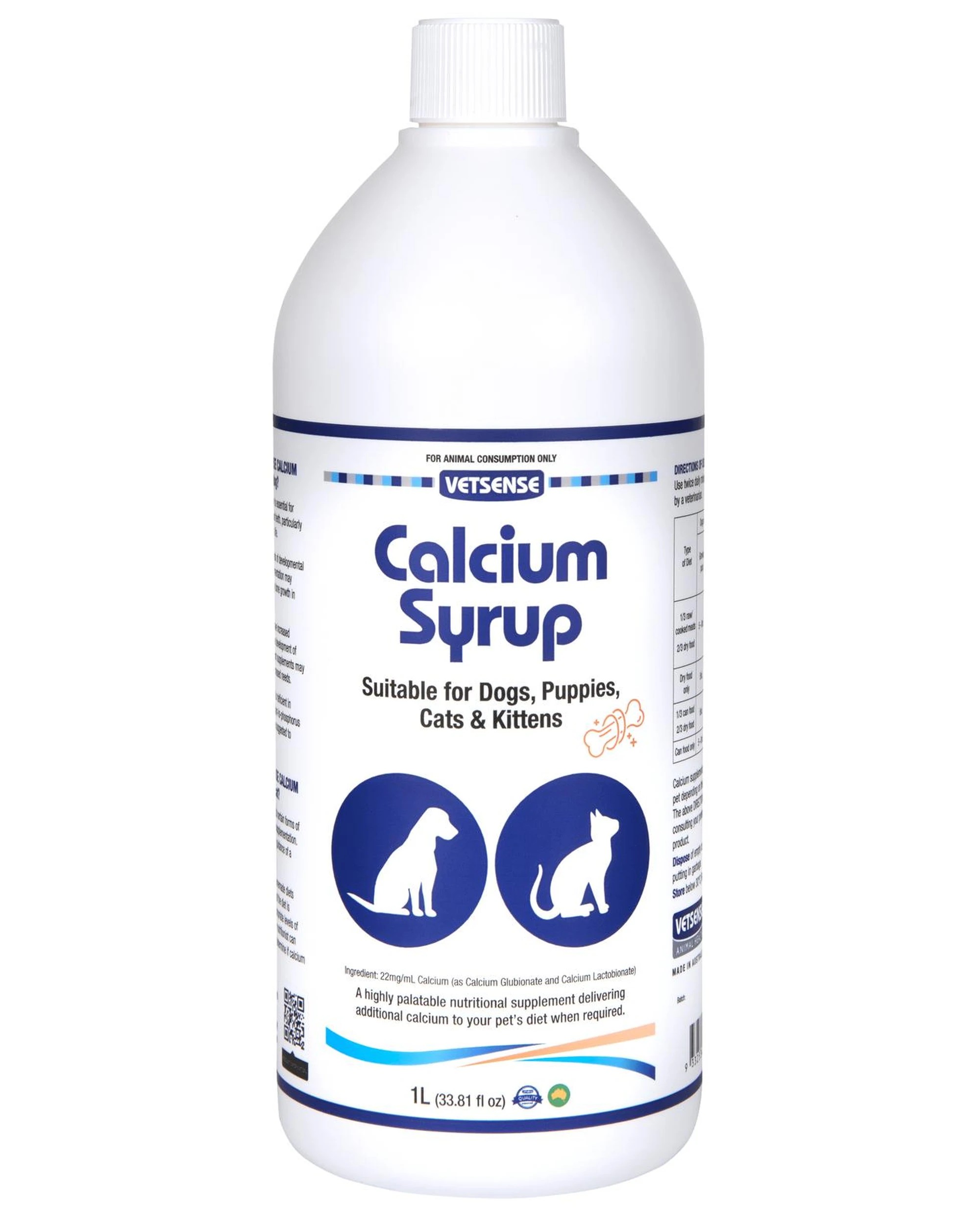 1 Vetsense Calcium Syrup Nutritional Supplement for Dogs & Cats 1L, 1 of 2