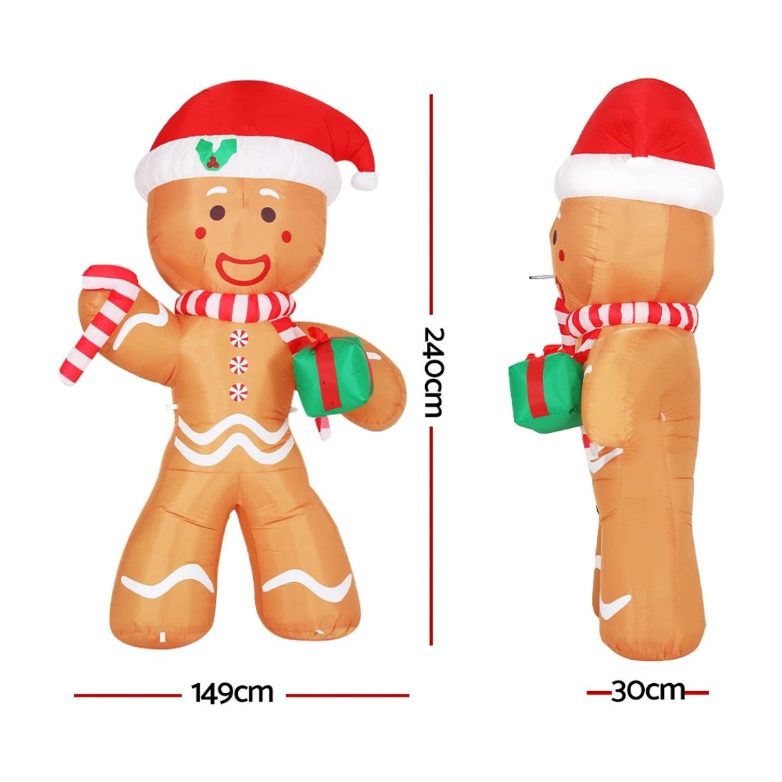 2 Jingle Jollys Christmas Inflatable Gingerbread Man 2.4m Illuminated Decorations Durable Space Saving Modern Decor - Gold, 2 of 7