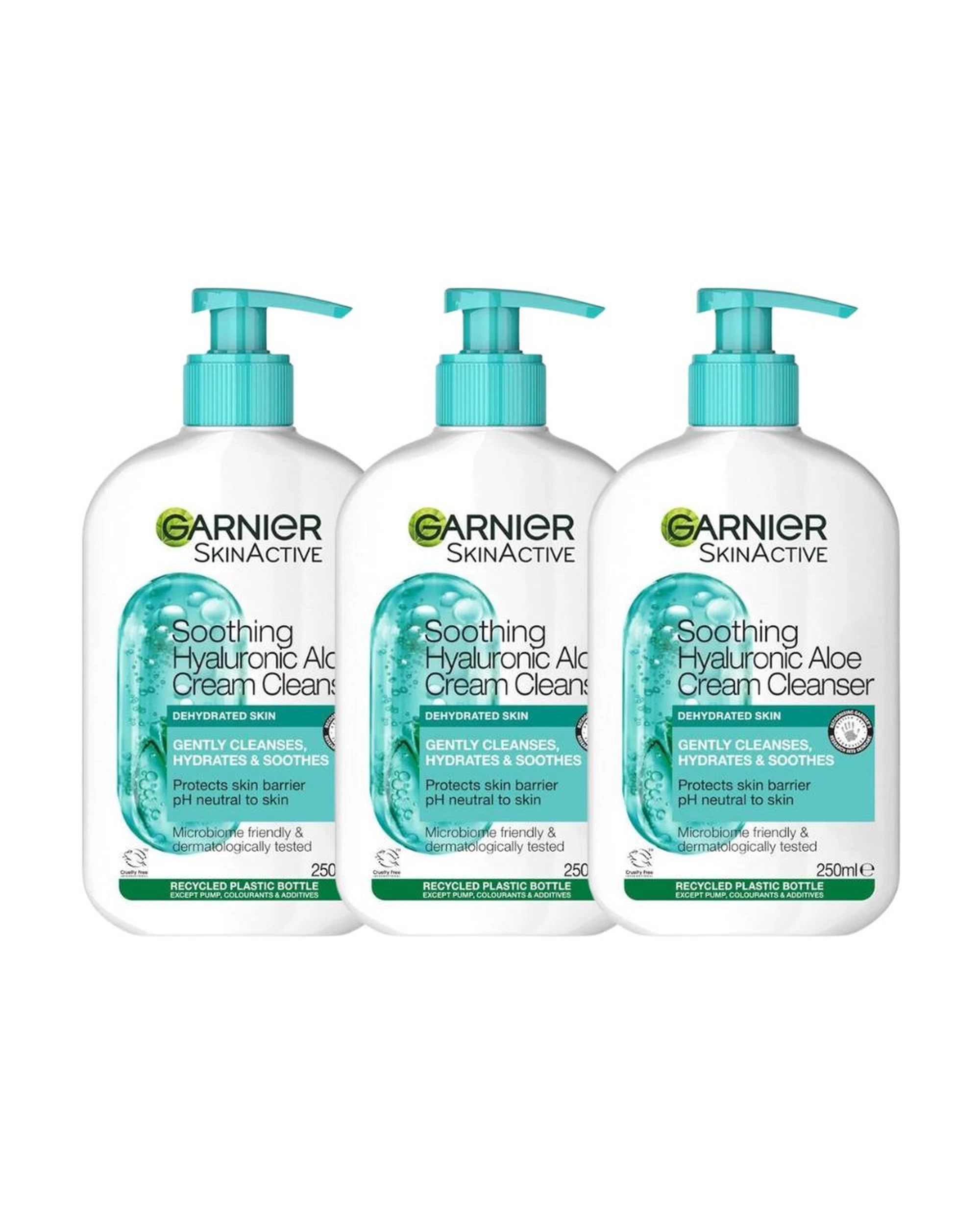 1 3 x Garnier SkinActive Soothing Hyaluronic Aloe Cream Cleanser 250mL, 1 of 8
