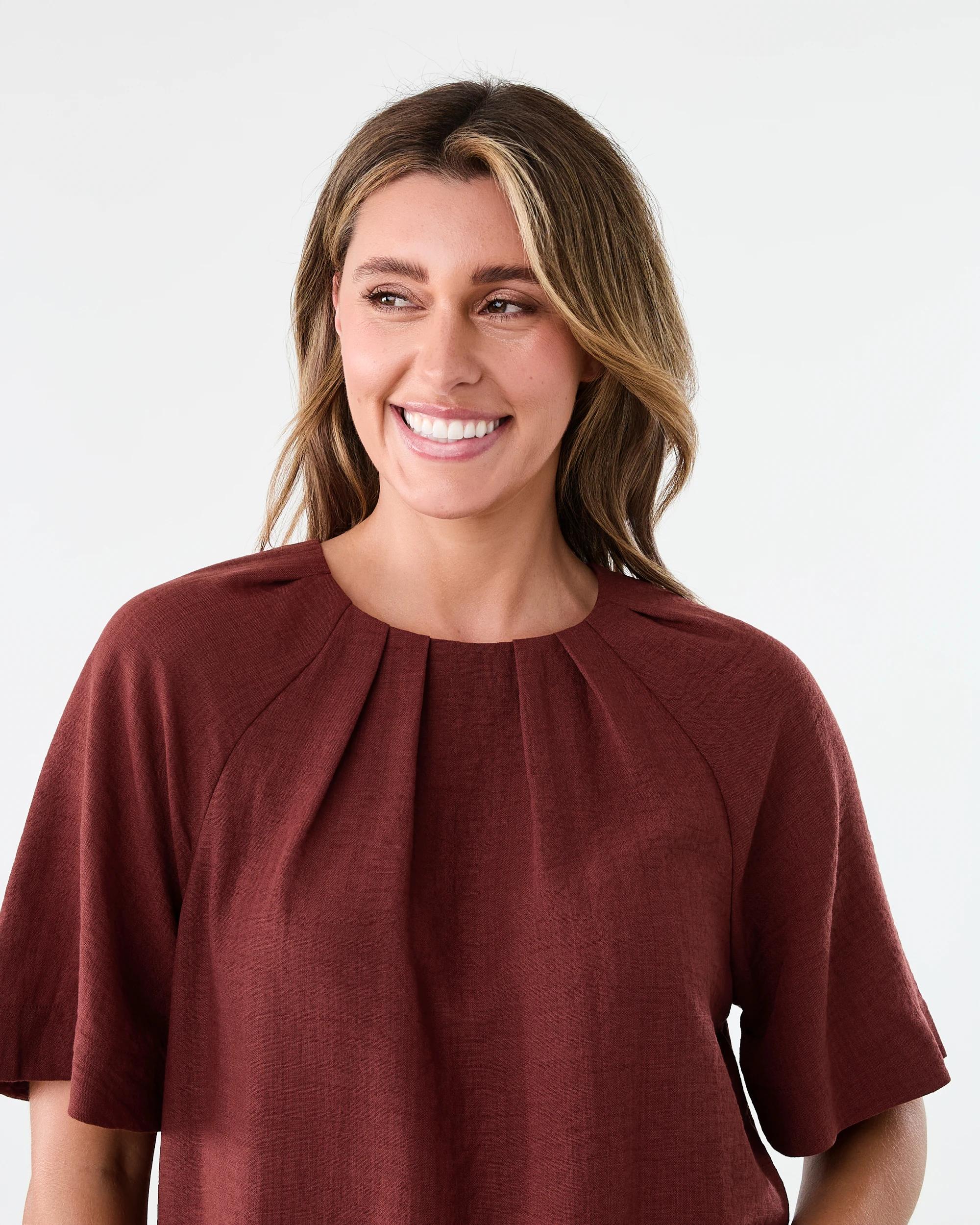 4 Short Sleeve Tuck Top Burnt Rust, 4 of 7