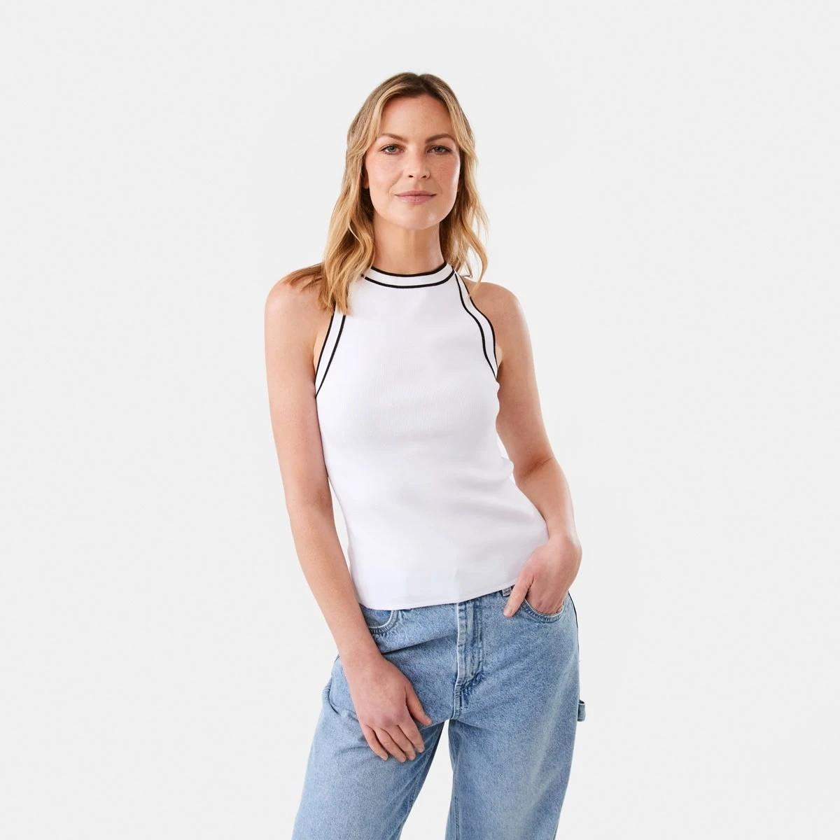 2 Sleeveless True Knit Cutaway Top Wht Blk, 2 of 7