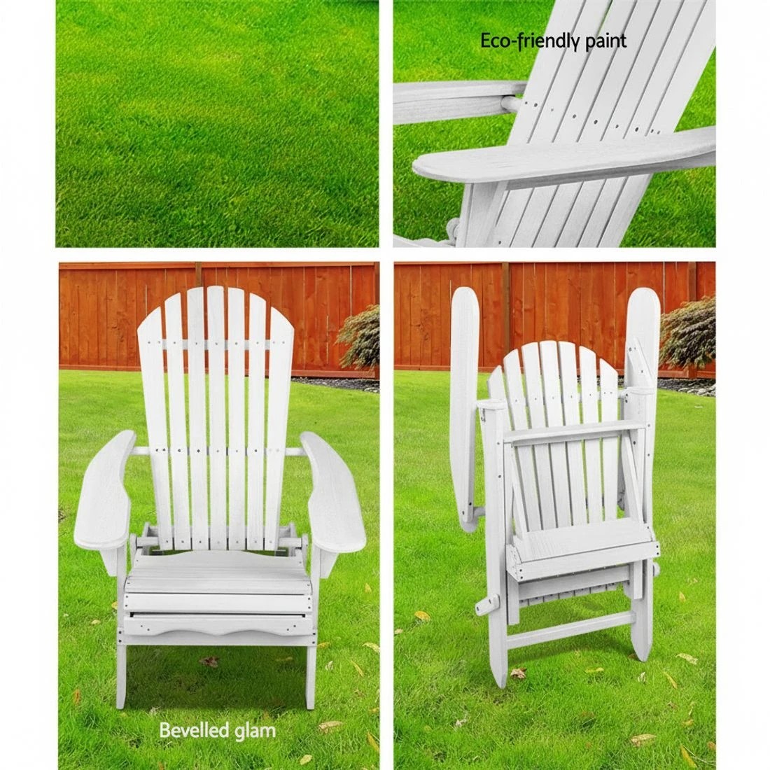 5 Gardeon Sun Lounge Outdoor Chairs Wooden Foldable Patio Furniture Adirondack - White, 5 of 6