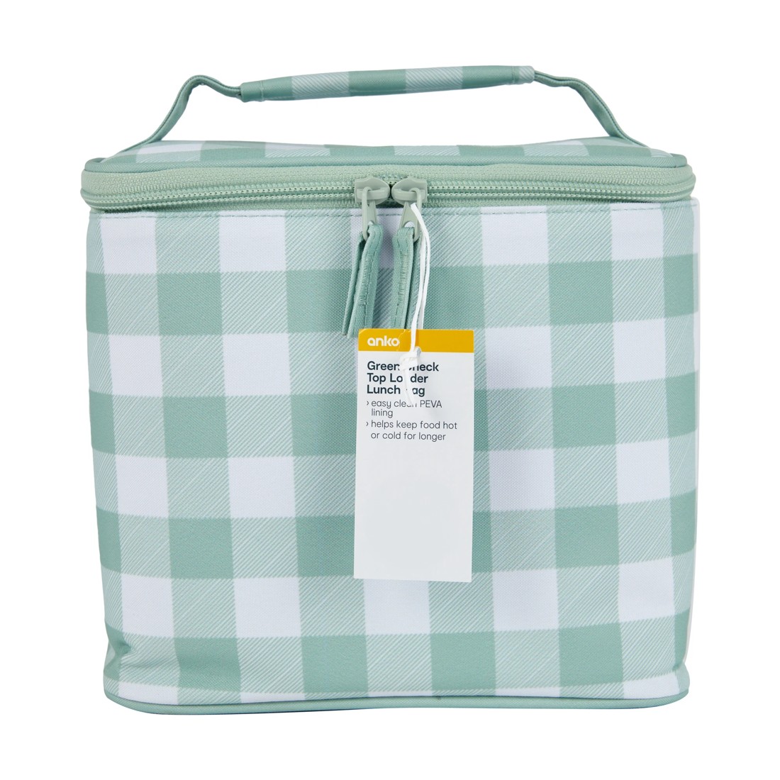 4 Green Check Top Loader Lunch Bag, 4 of 5