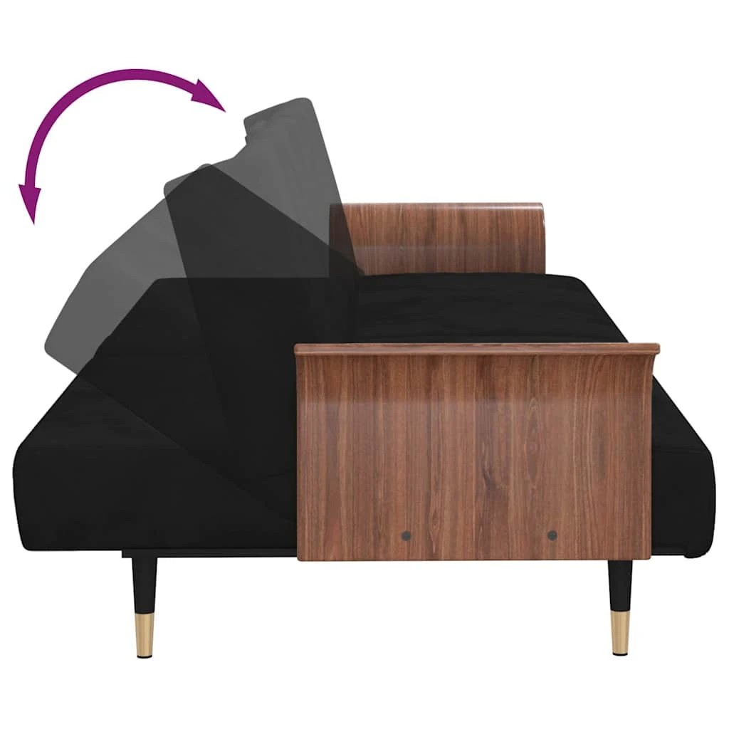 9 Vidaxl Sofa Bed With Cup Holders Velvet - Black, 9 of 10