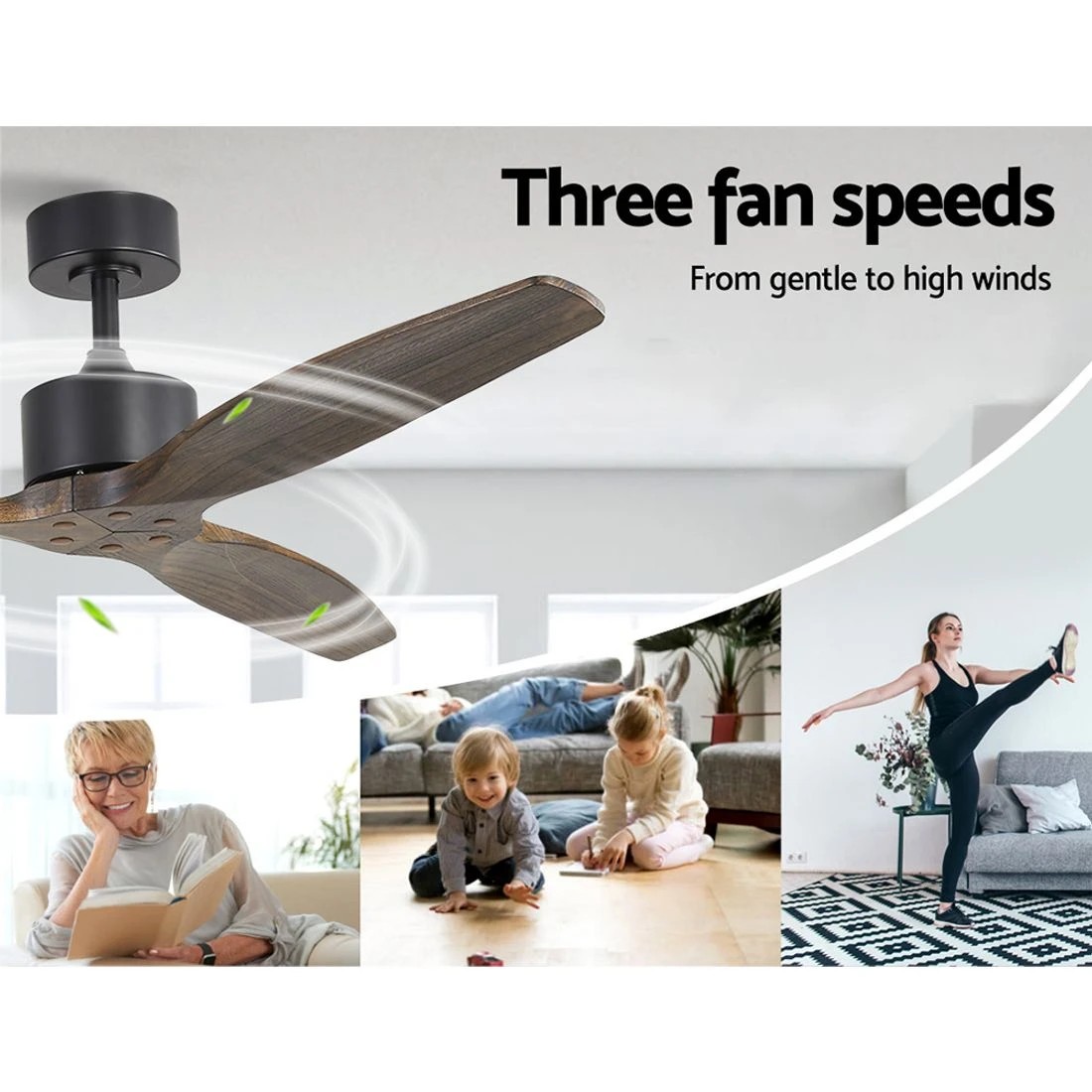 3 Devanti 52'' Ceiling Fan DC Motor 3 Blades w/Remote - Brown, 3 of 6