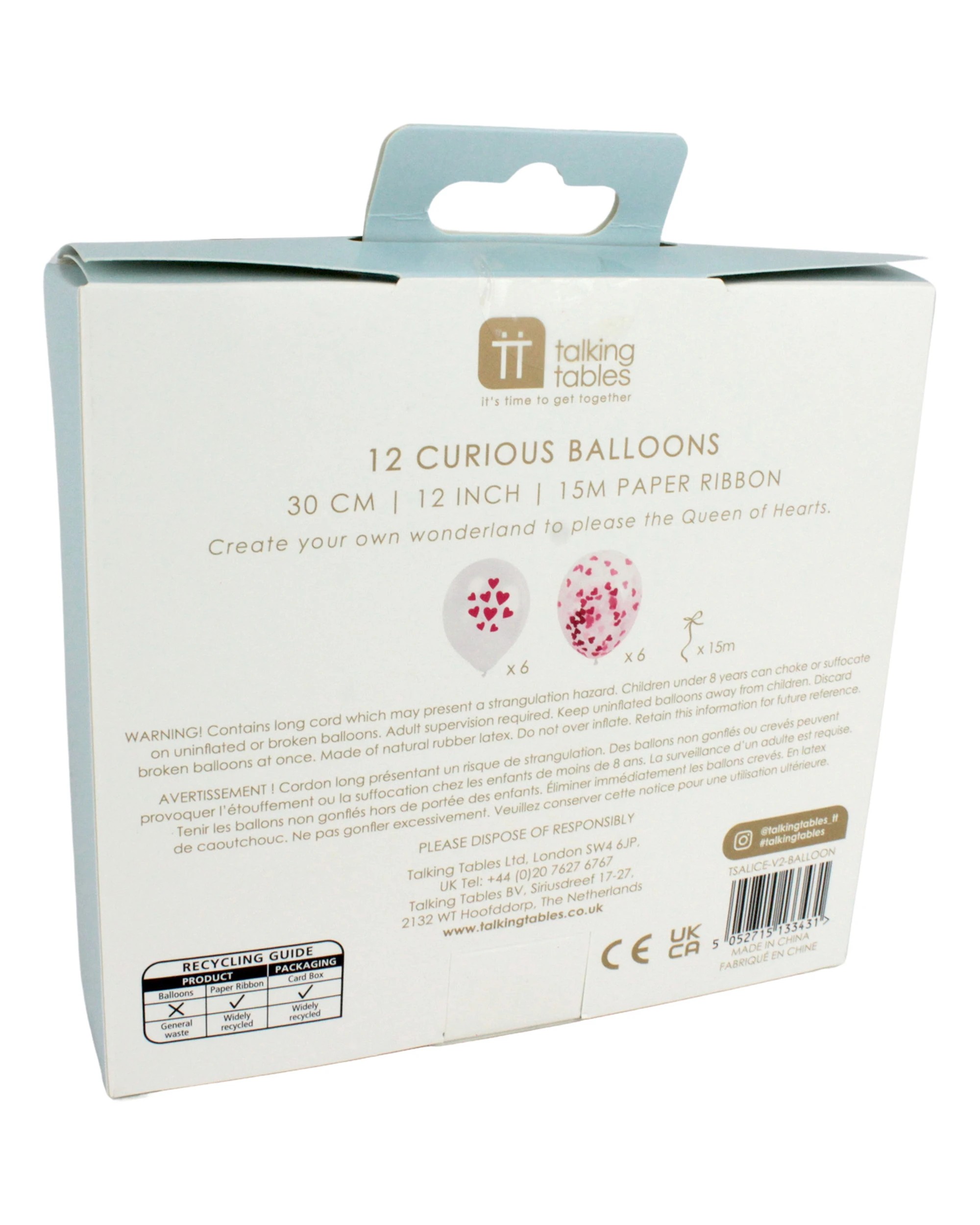 6 Talking Tables Alice In Wonderland Red Heart Balloon Set Pack of 12, 6 of 6