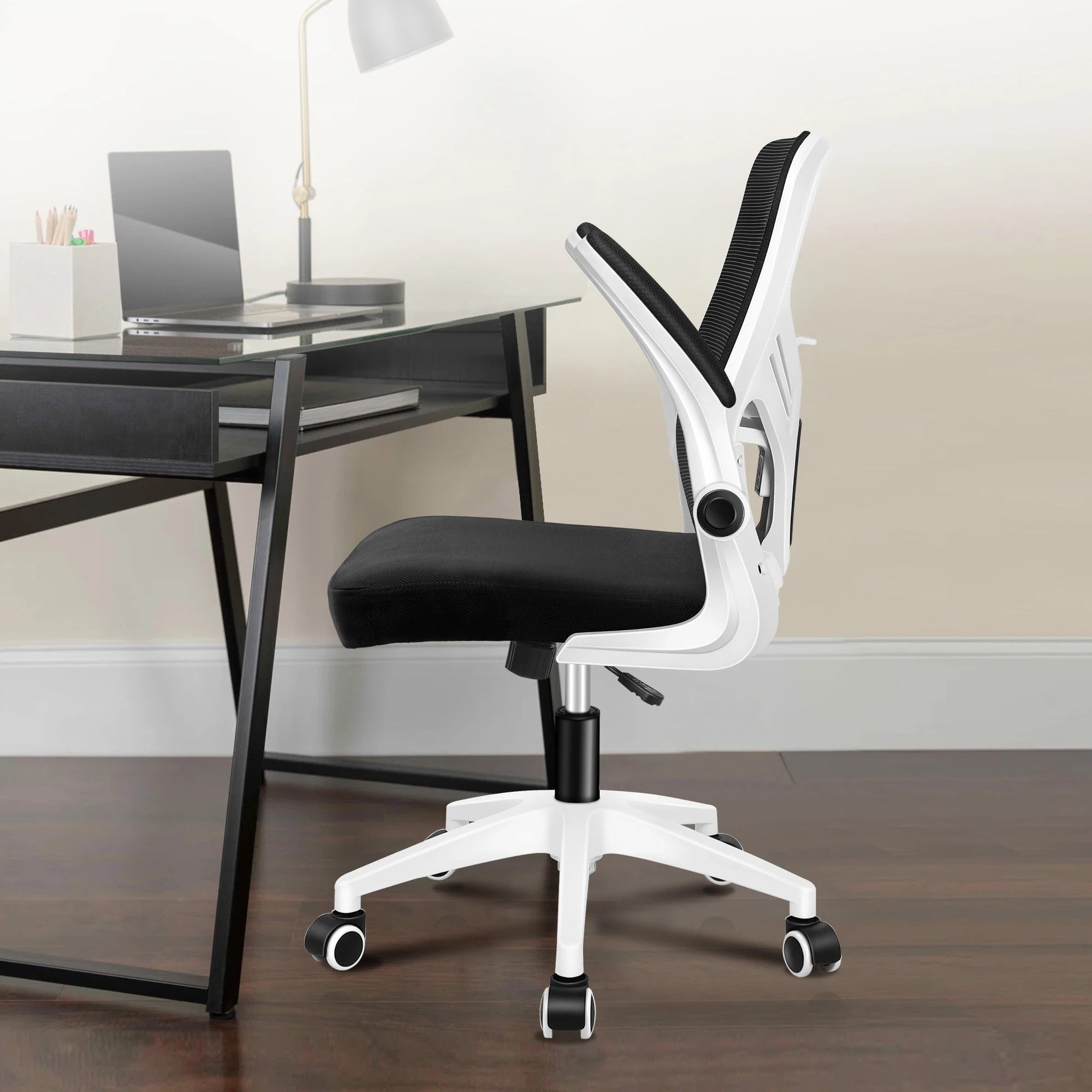 3 Alfordson Mesh Office Chair Executive Computer Tilt Fabric Seat Racing Work - White Black, 3 of 10