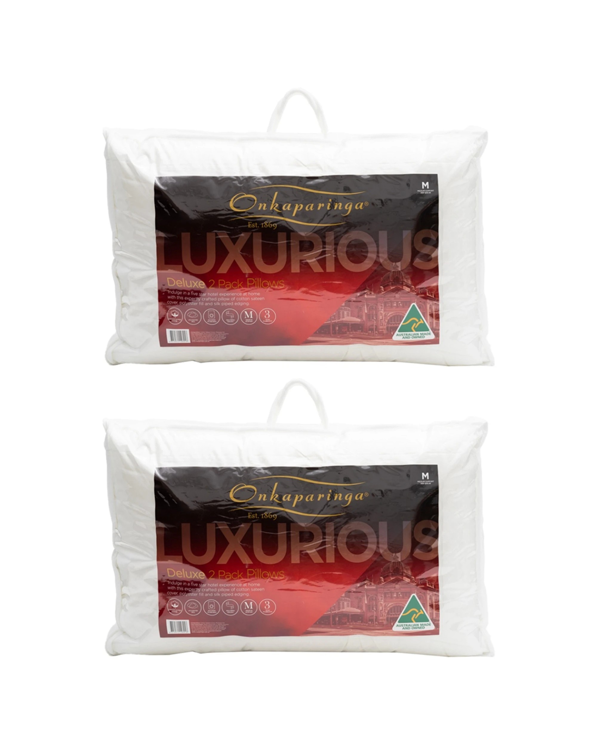 1 Onkaparinga Deluxe Pillows With Cotton Sateen Cover Medium Support 2x 2pc - Plain, 1 of 5