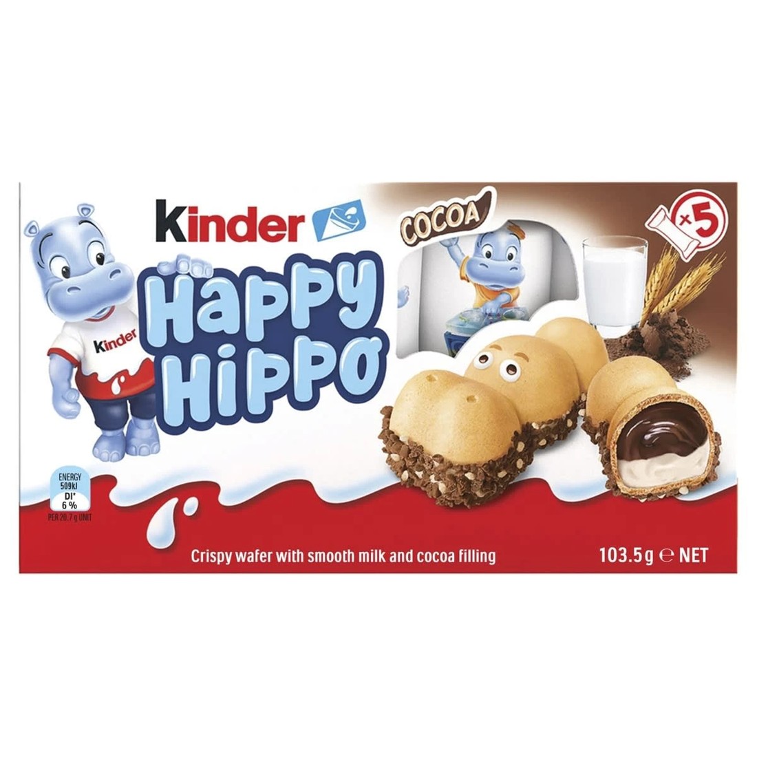 1 5 Pack Kinder Happy Hippo Cocoa Biscuit 103.5g, 1 of 3