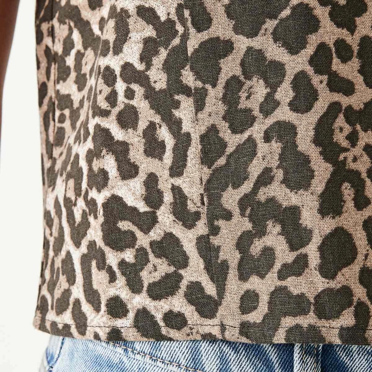 6 Sleeveless Linen Blend Tie Front Top Leopard, 6 of 6