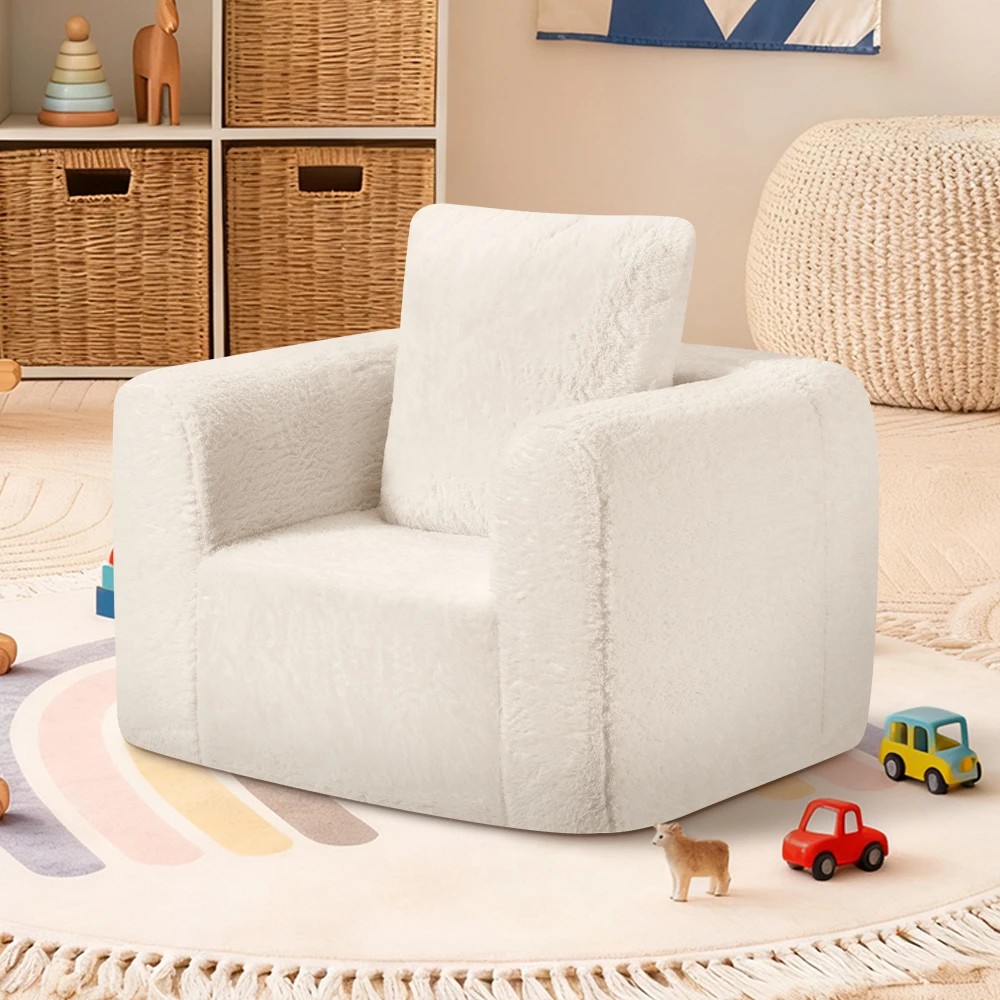 3 Playpals Kid Sofa Lounge Couch with Pillow High Back Toddler Chair - Beige, 3 of 3