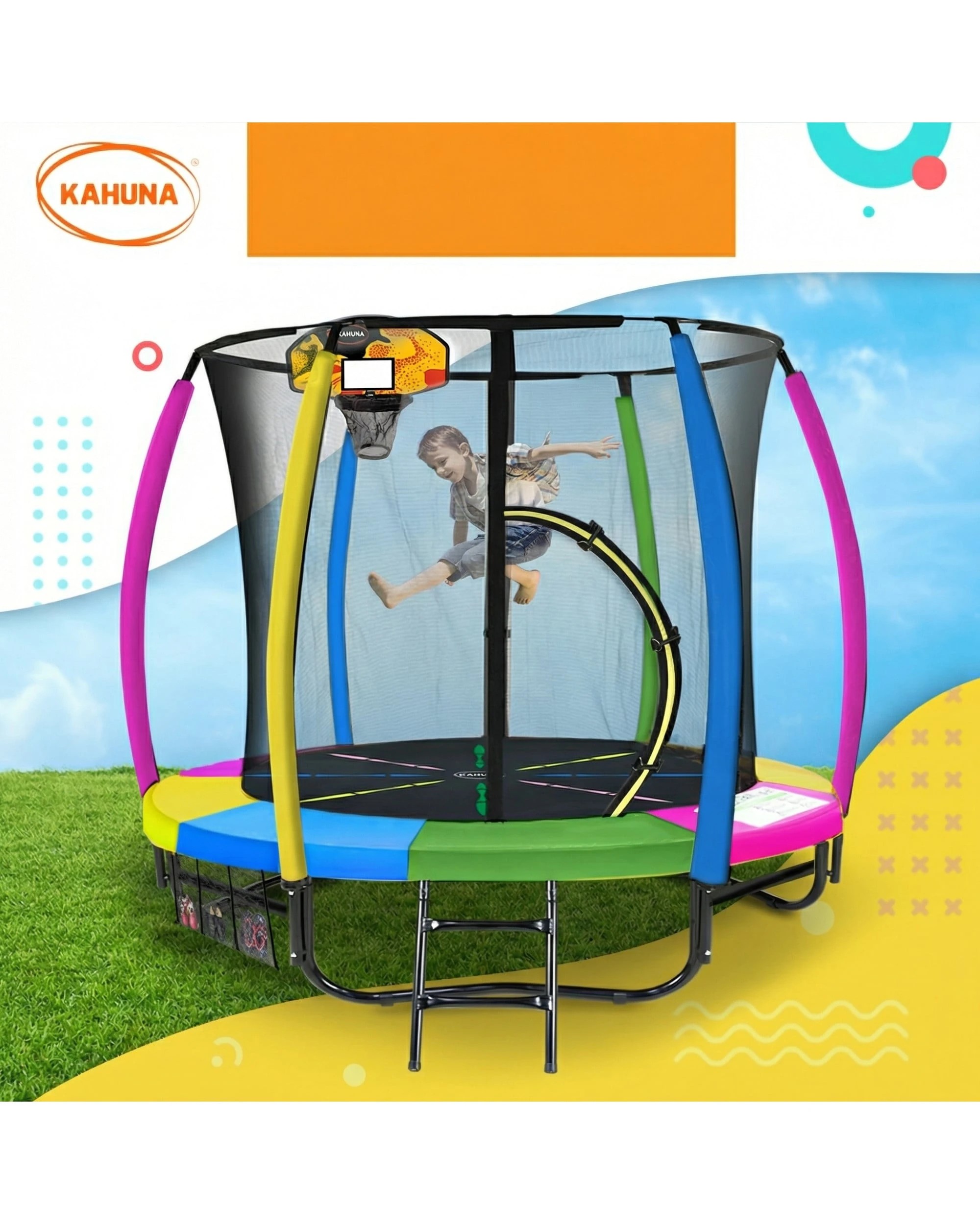 2 Kahuna Trampoline 8 ft with Basketball Set - Pattern, 2 of 10