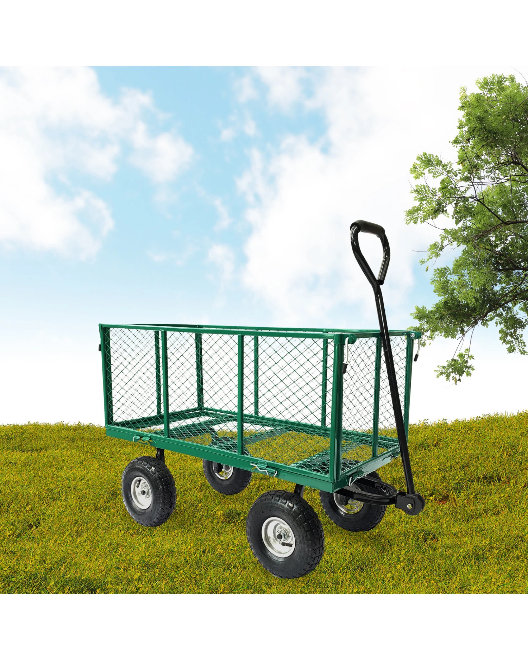 3 Wallaroo Steel Mesh Garden Trolley Cart 300kg Capacity Lounge Wagon Tool - Green, 3 of 10