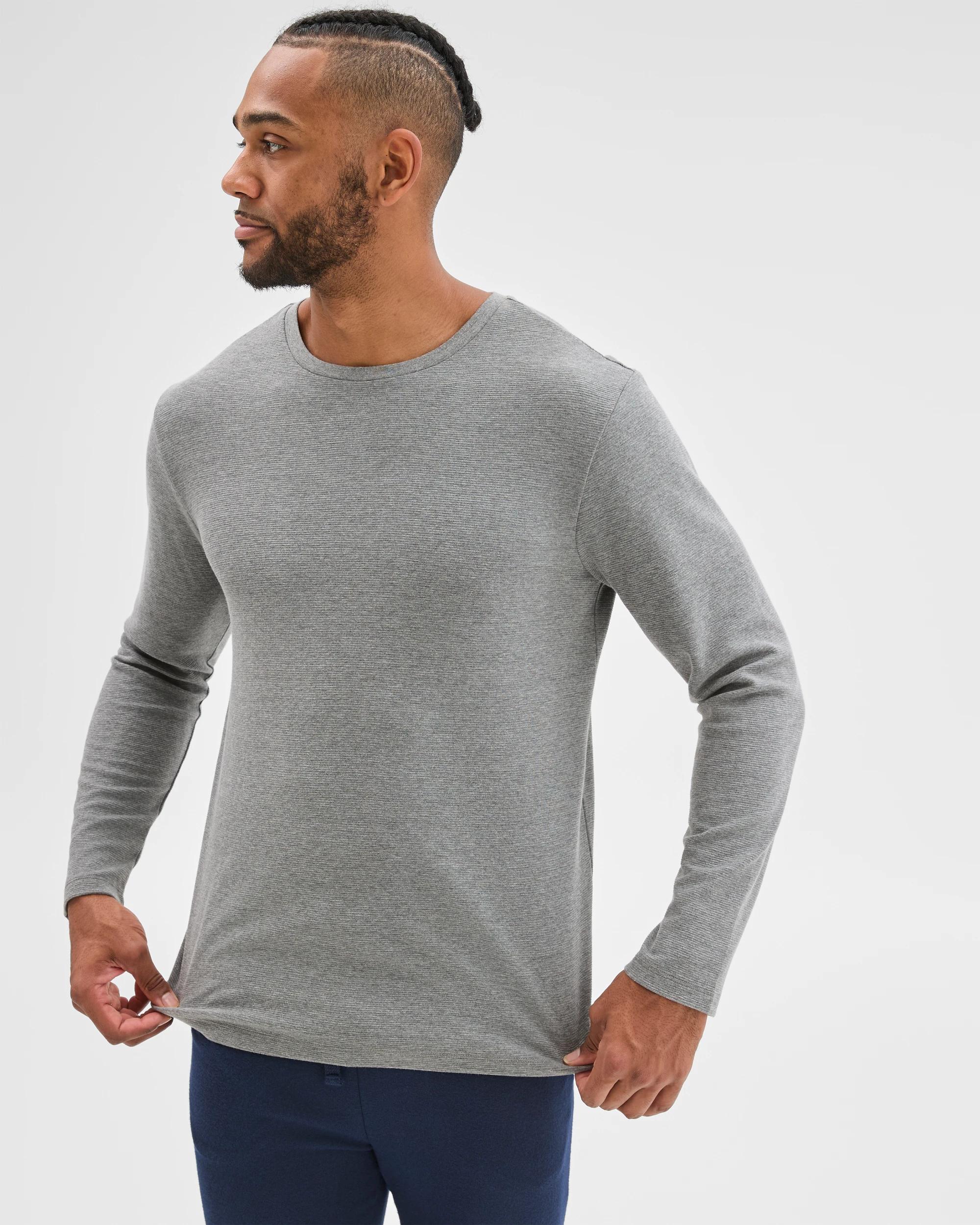 1 Maxx Australian Cotton Blend Ottoman Long Sleeve Sleep T-Shirt GREY MARLE, 1 of 5