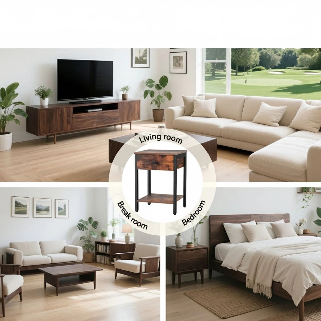 7 Artiss Bedside Table Nightstand 1 Drawer Shelves Walnut - Brown, 7 of 8