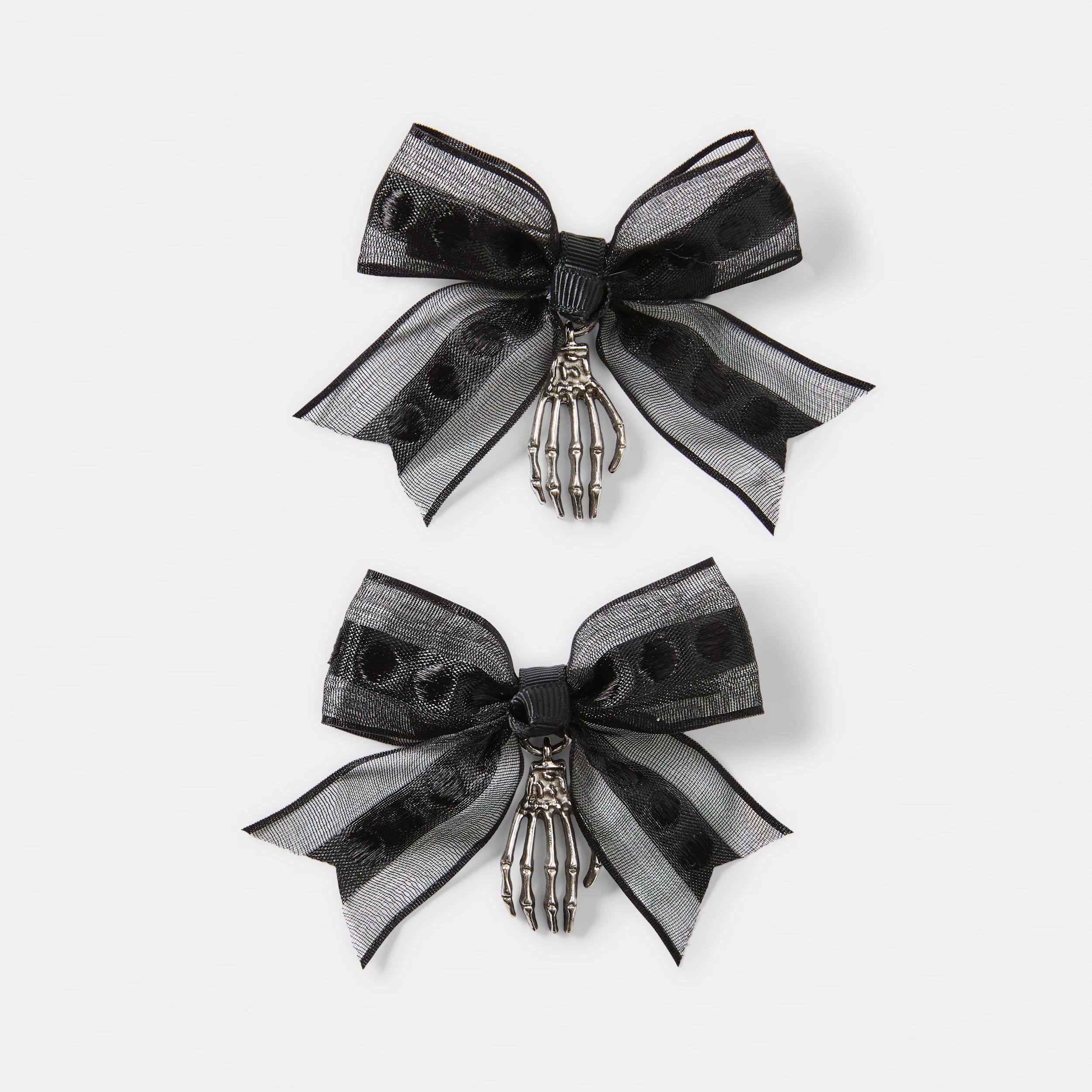 1 2 Pack Black Halloween Bow Hands Hair Clips Black, 1 of 4