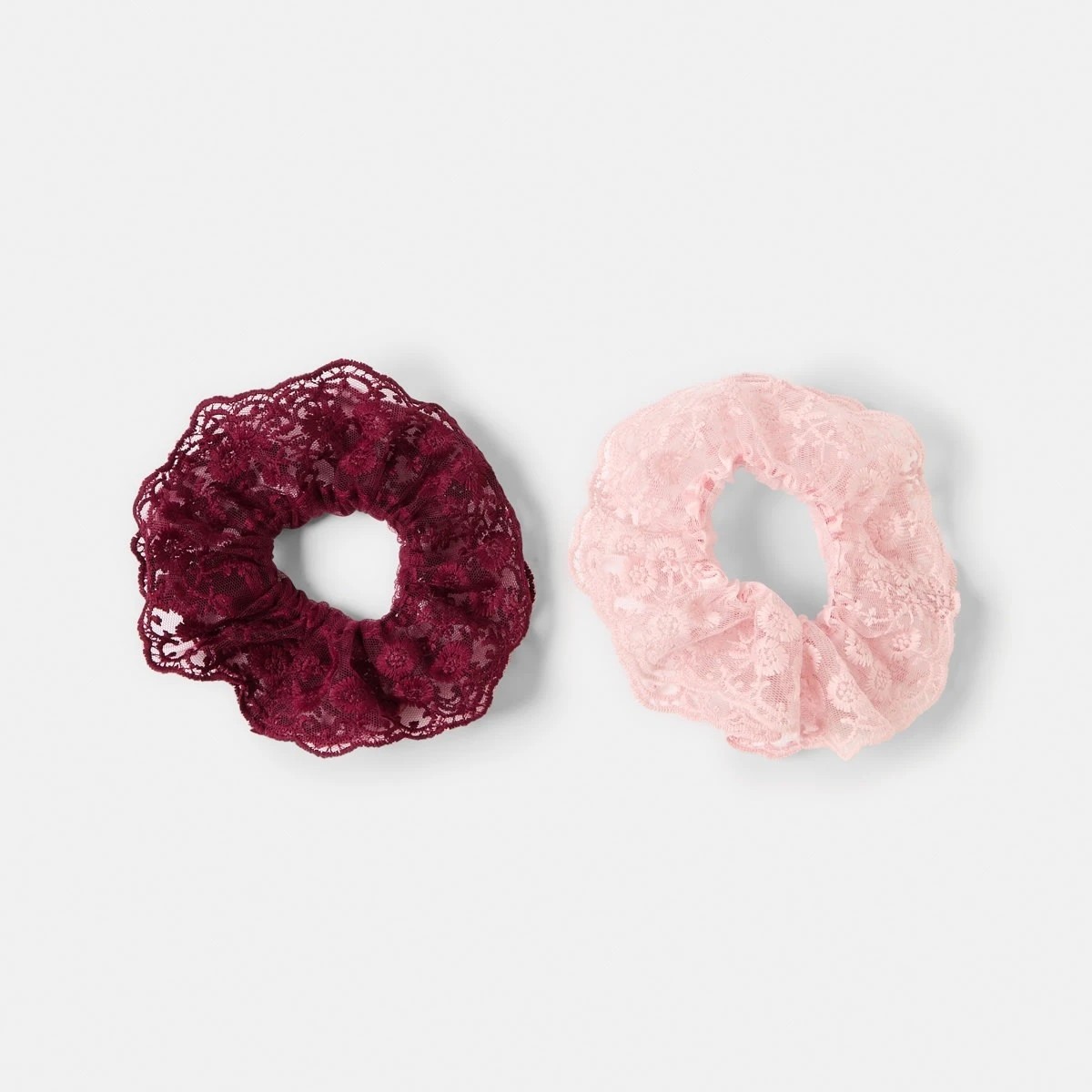 2 2 Pack Frill Lace Hair Scrunchies - Burgundy Red and Pink, 2 of 6