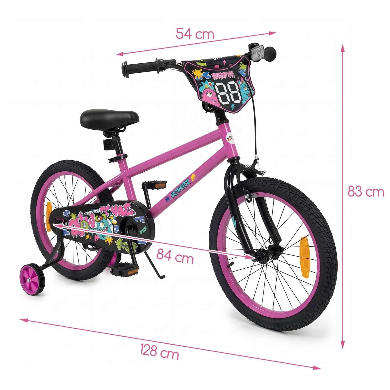 2 Costway 45cm Bike Adjustable Bicycle w/Training Wheels Handbrake Coaster Brake Reflectors - Pink, 2 of 3