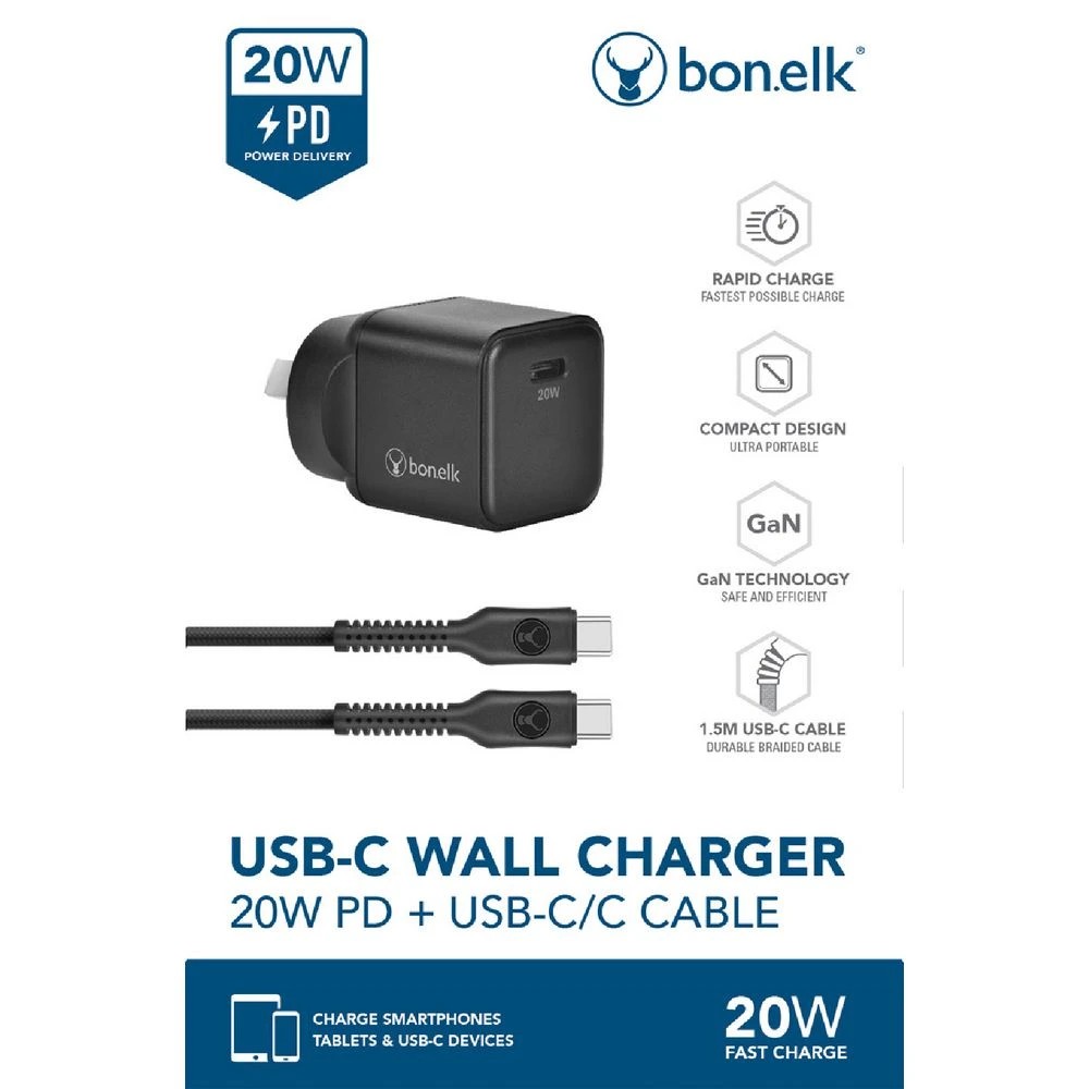 7 Bonelk GaN Wall Charger USB-C 20w Black, 7 of 7