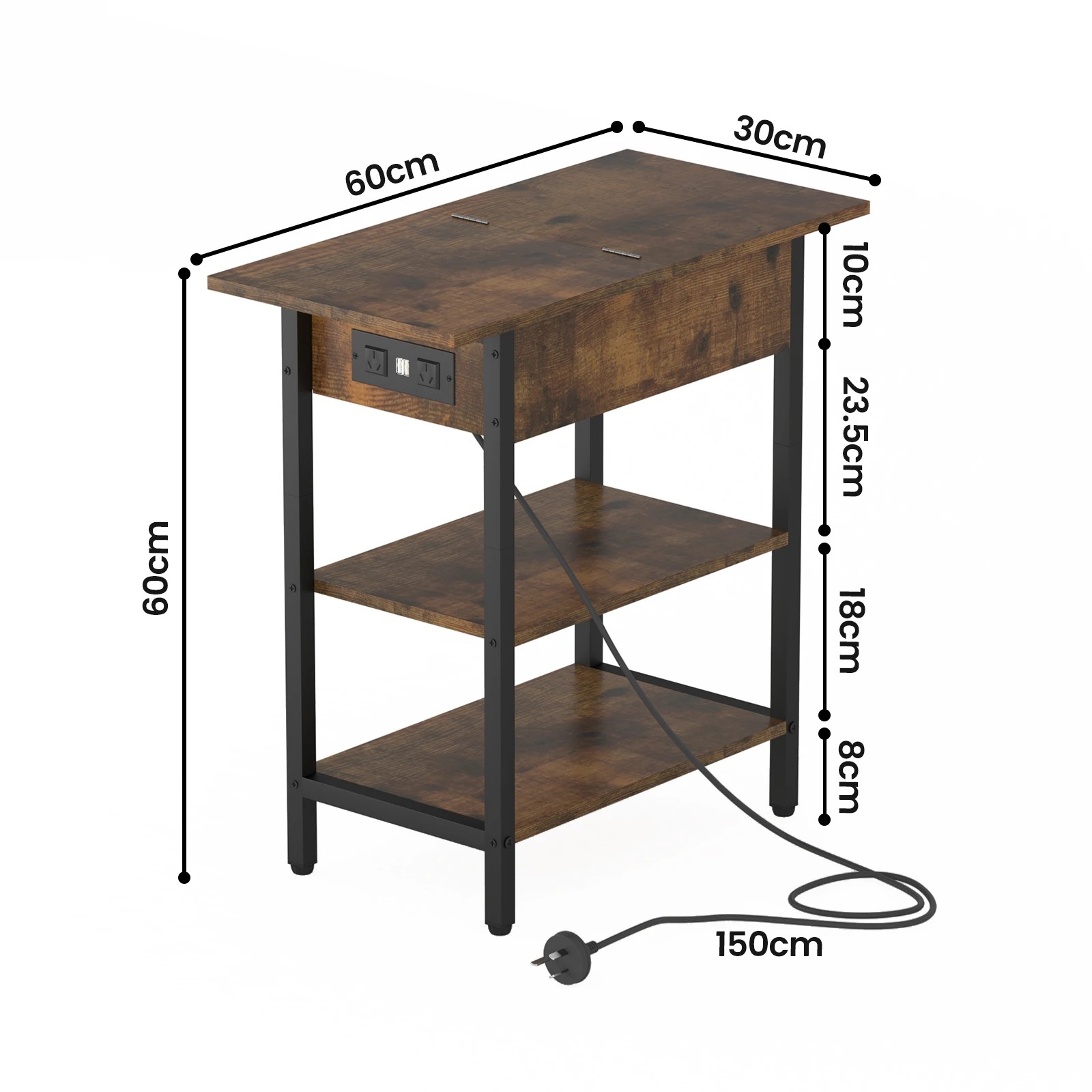 2 Advwin Flip Top Side Table W/ Charging Station Walnut, 2 of 8