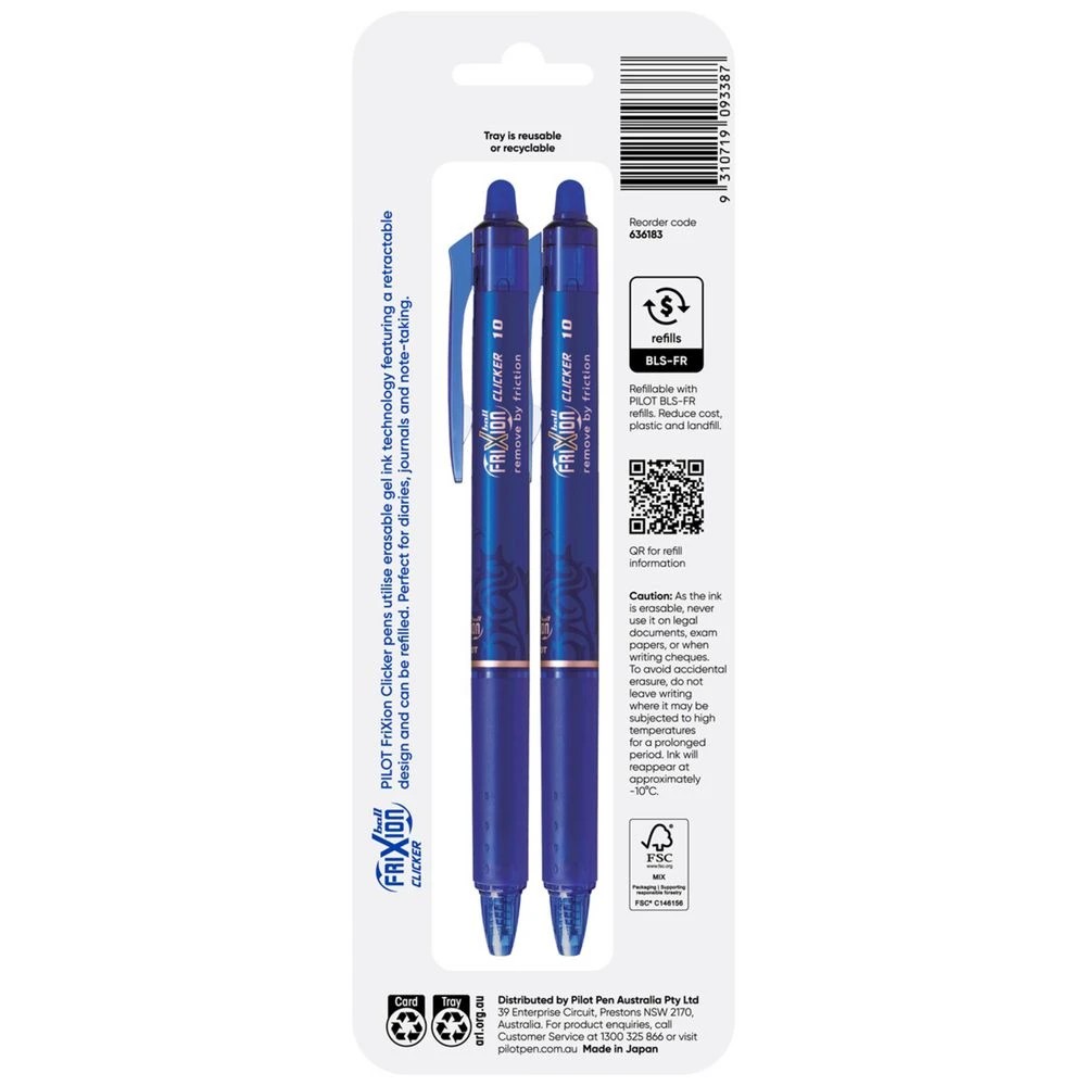 3 PILOT FriXion Clicker Erasable Gel Pen 1mm Blue 2 Pack, 3 of 7
