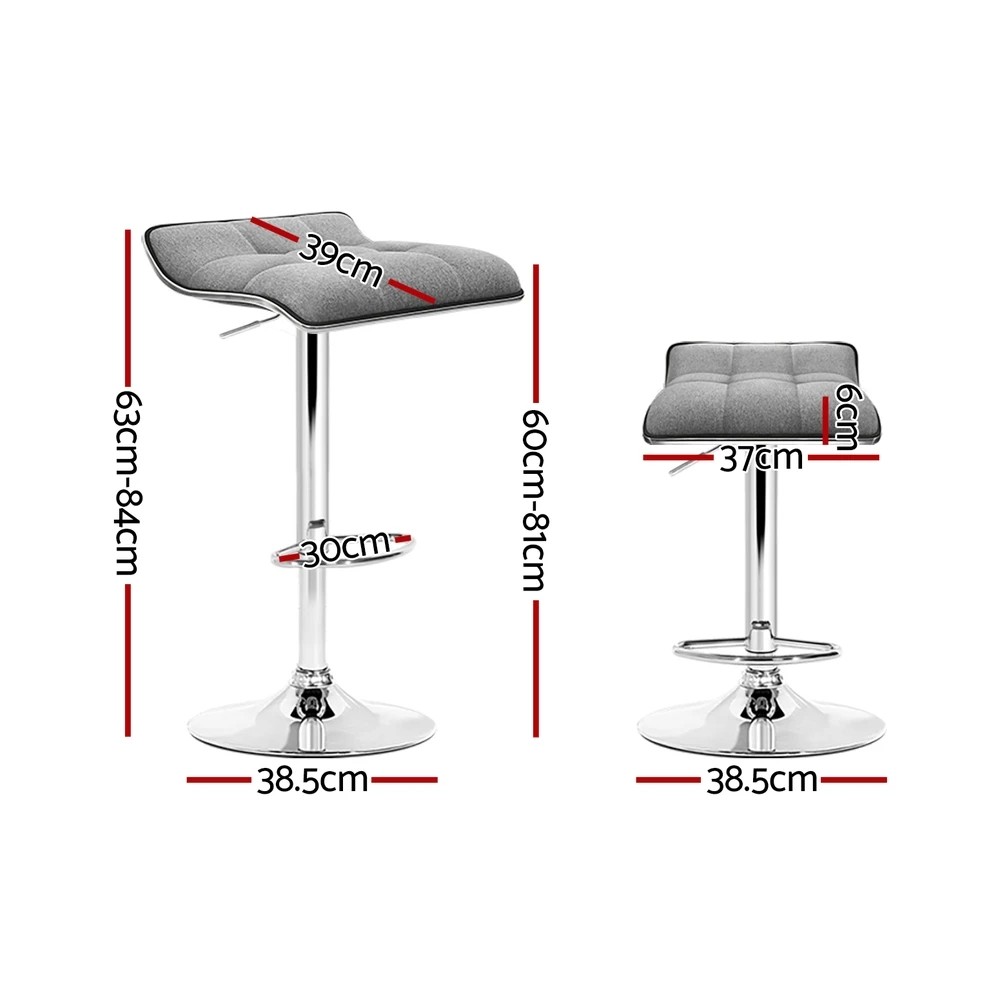 2 Artiss 2x Bar Stools Linen Padded Gas Lift - Grey, 2 of 7
