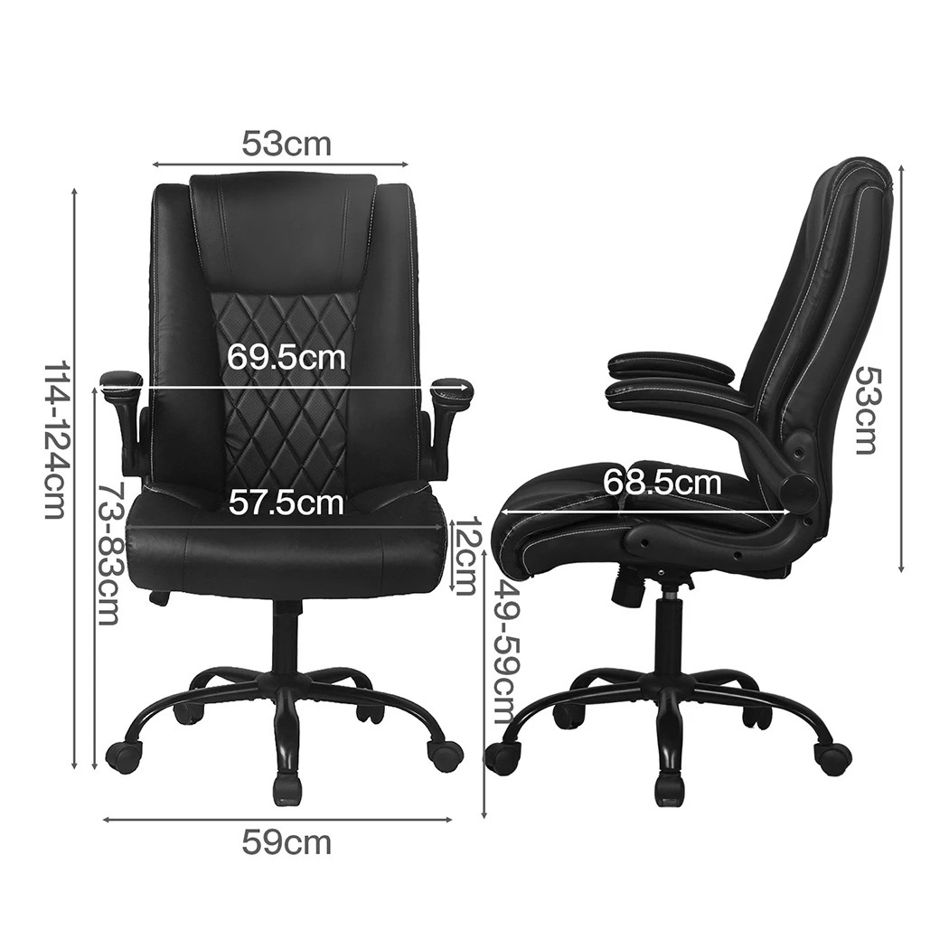 2 Levede Executive Office Chair with Flip-up Armrests,PU Leather,Black, 2 of 7