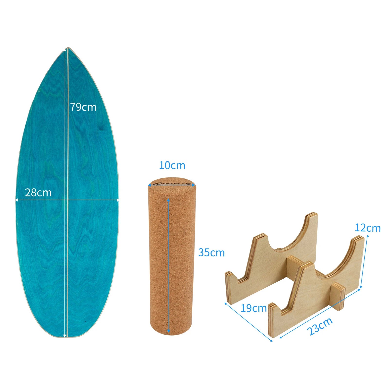 2 Costway Wood Wobble Balance Board Trainer w Cork Roller & Storage Rack Home Gym Exercise - Blue, 2 of 4