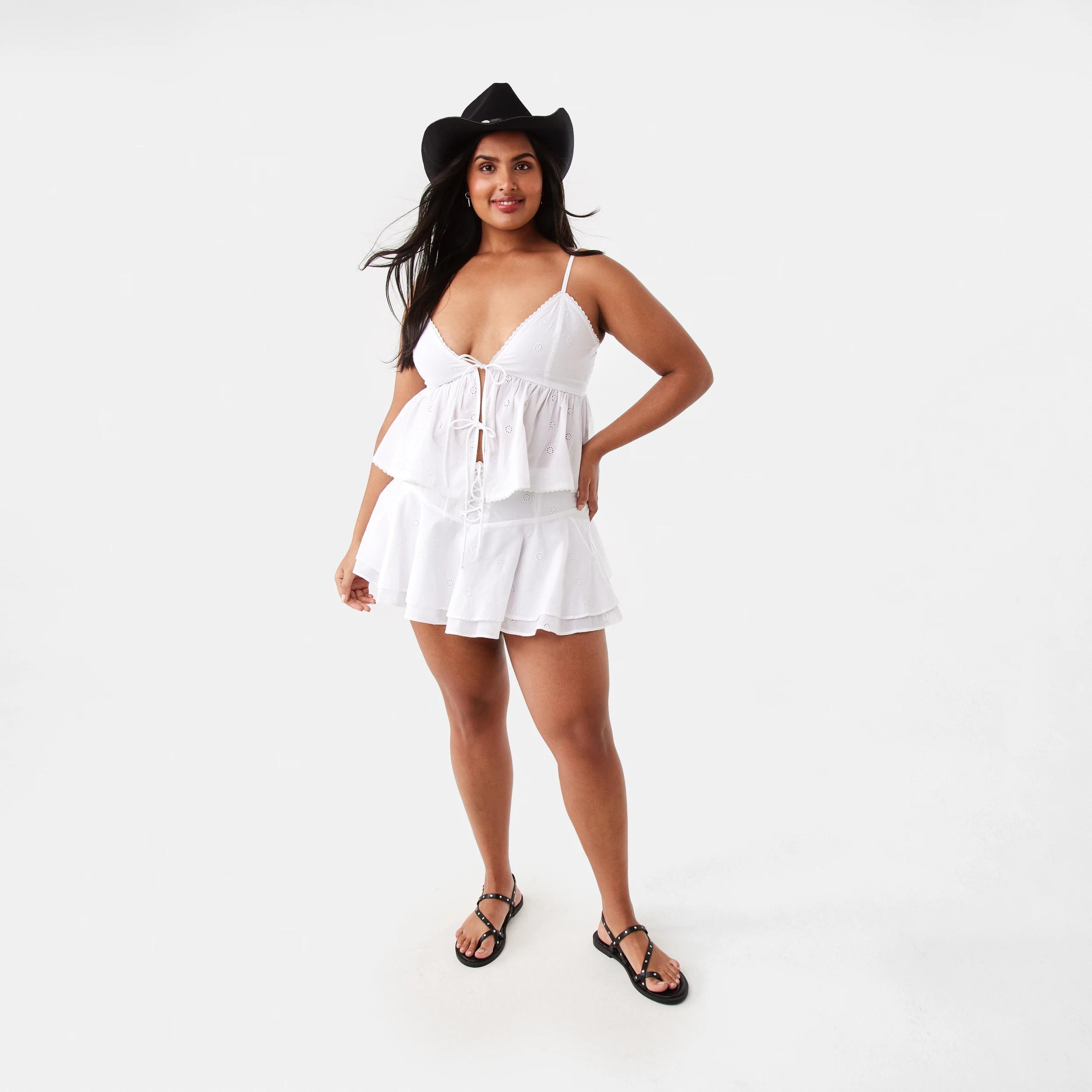 4 Boho Broderie Ruffle Mini Skirt White, 4 of 10