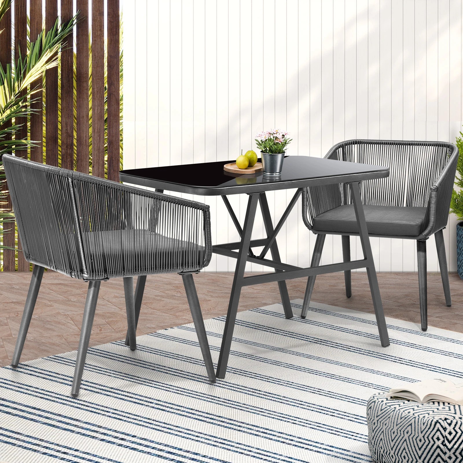3 Livsip Outdoor Dining Setting 3 Piece Lounge Patio Furniture Table Chairs Set - Grey, 3 of 9