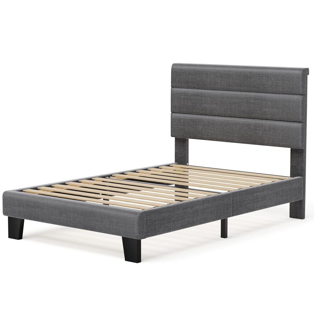 1 Alfordson Bed Frame Single Size Upholstered Platform Fabric Harlene - Grey, 1 of 10