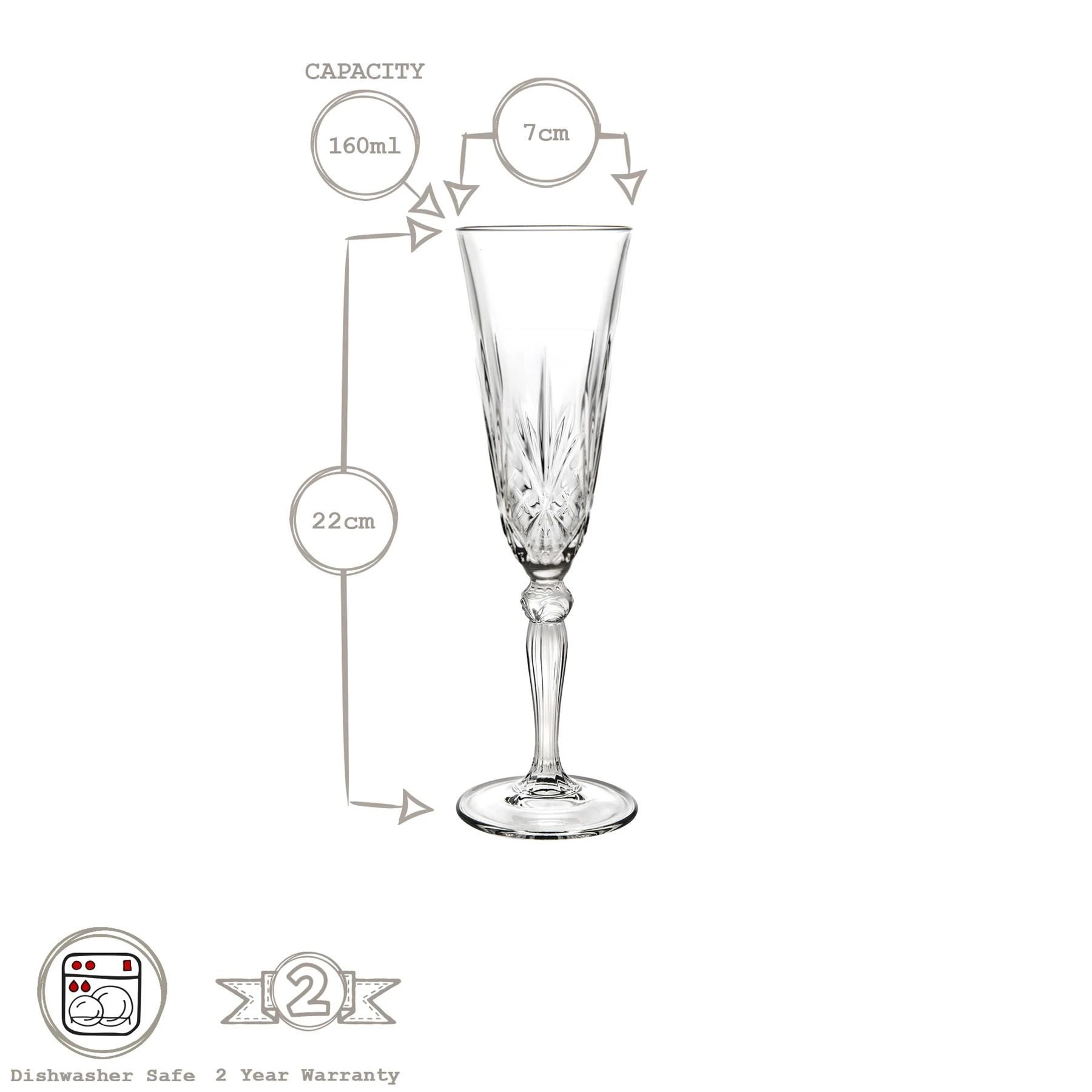 3 RCR Crystal Melodia Glass Champagne Flutes - 160ml - Pack of 6 - Clear, 3 of 6