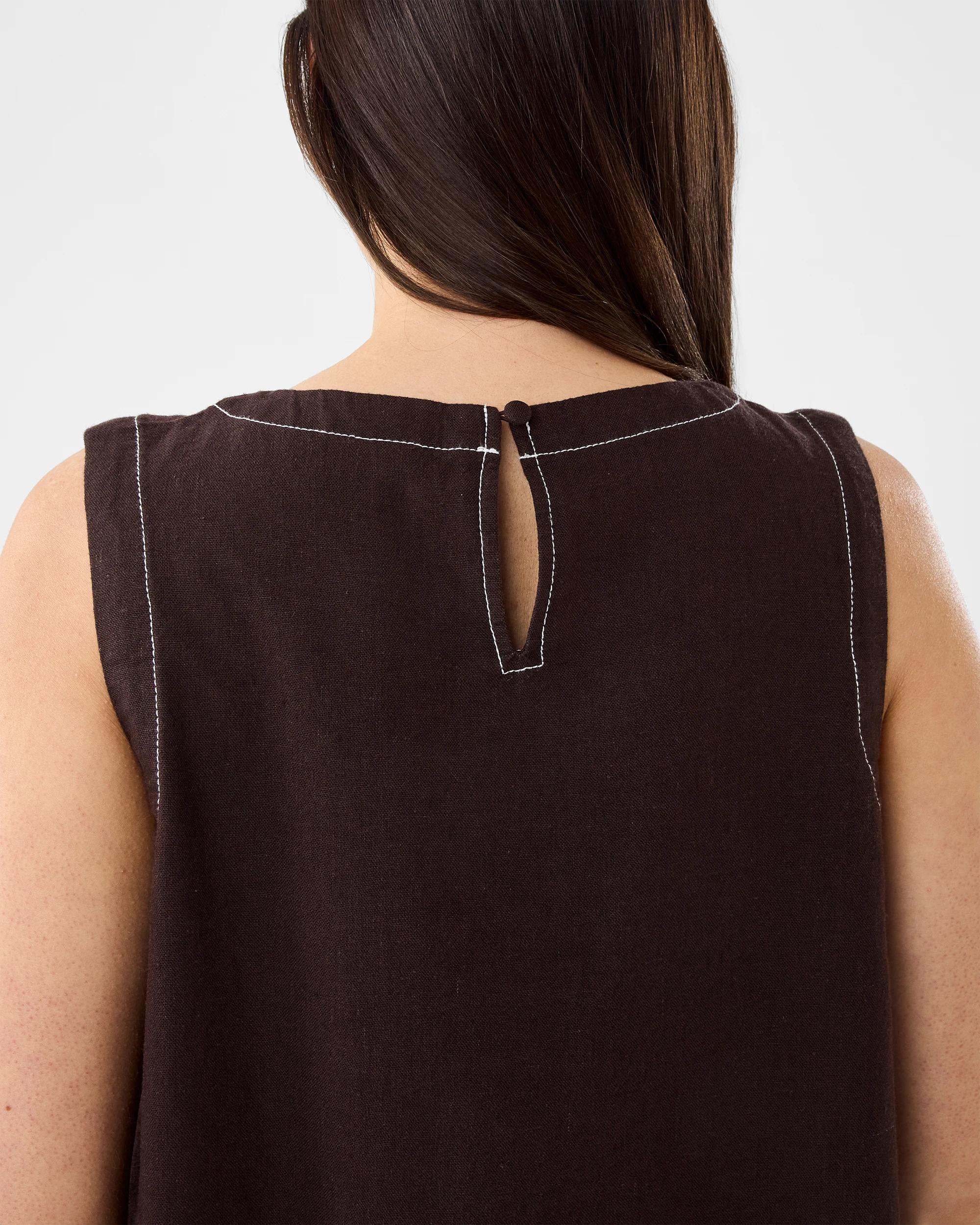 6 Sleeveless Linen Blend Contrast Stitch Swing Top Cbean, 6 of 7