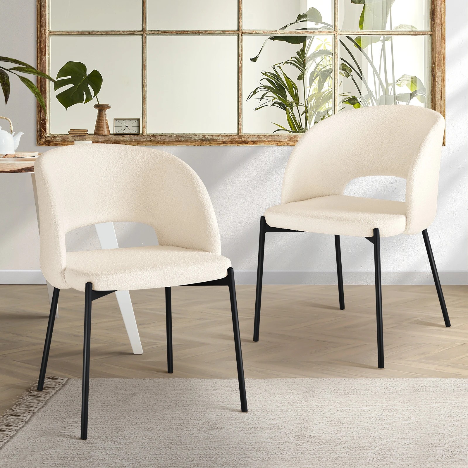 2 Oikiture 2x Sherpa Dining Chair Accent Chairs Tub Armchairs Metal Legs
 - White, 2 of 10