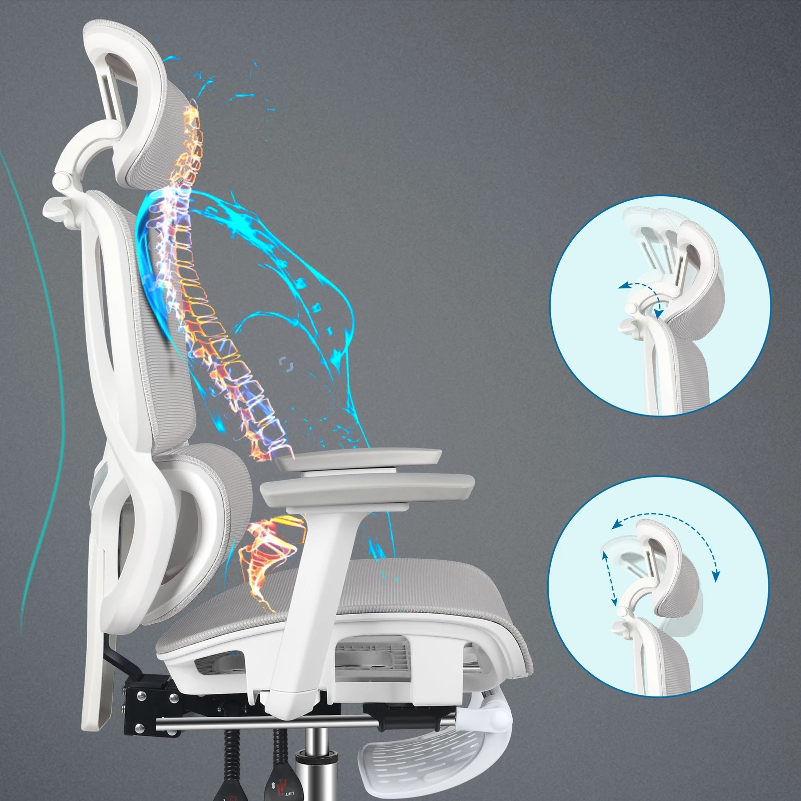 4 Alfordson Ergonomic Office Chair Mesh Seat Desk Computer Gaming - White Grey, 4 of 9